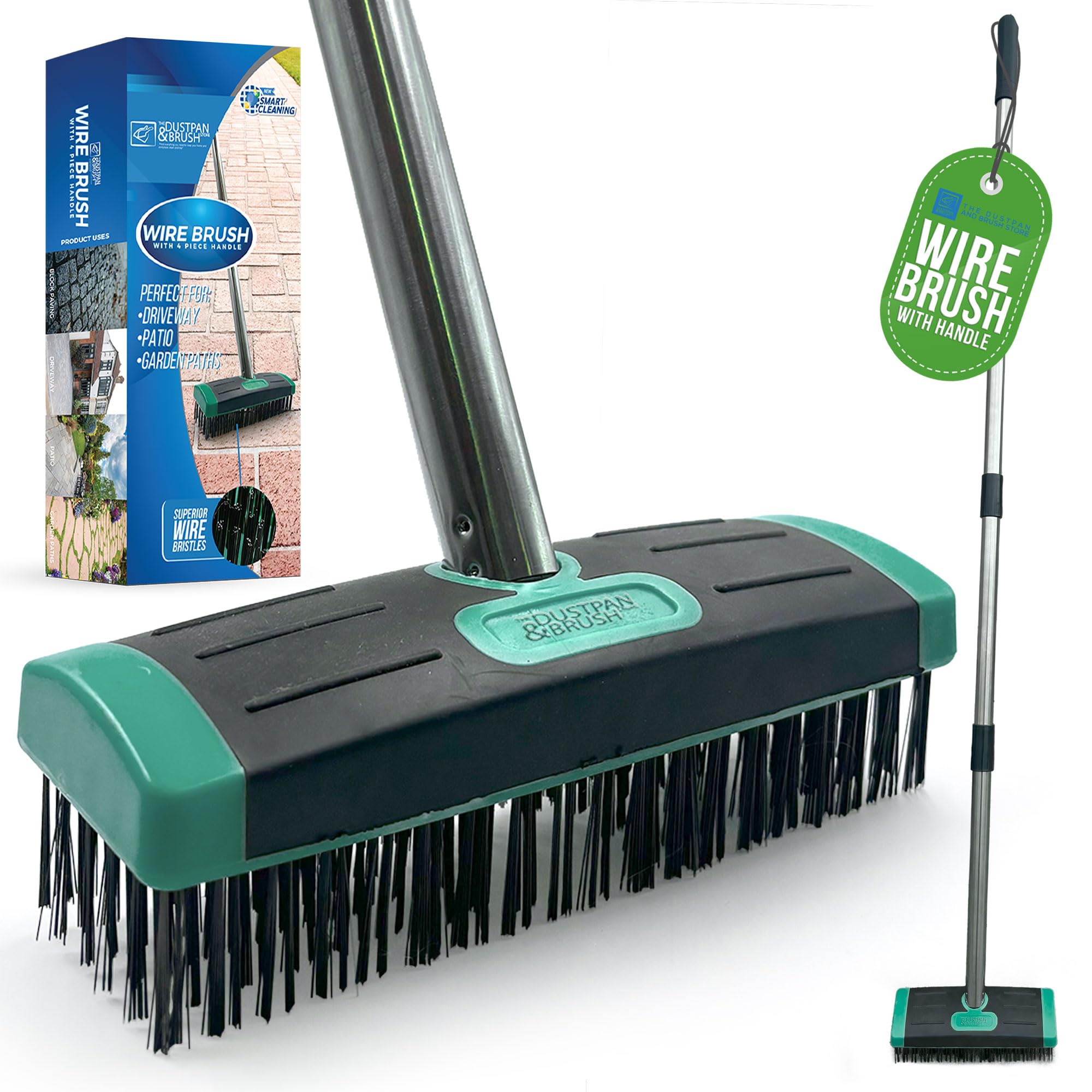 Wire Brush for Moss Removal with Stainless Steel 4 Section Handle, Moss Remover Tool Patio Brush, Durable Metal Bristles for Removing Tough Weeds, Ideal for Garden, Driveway Weed Patio Cleaner