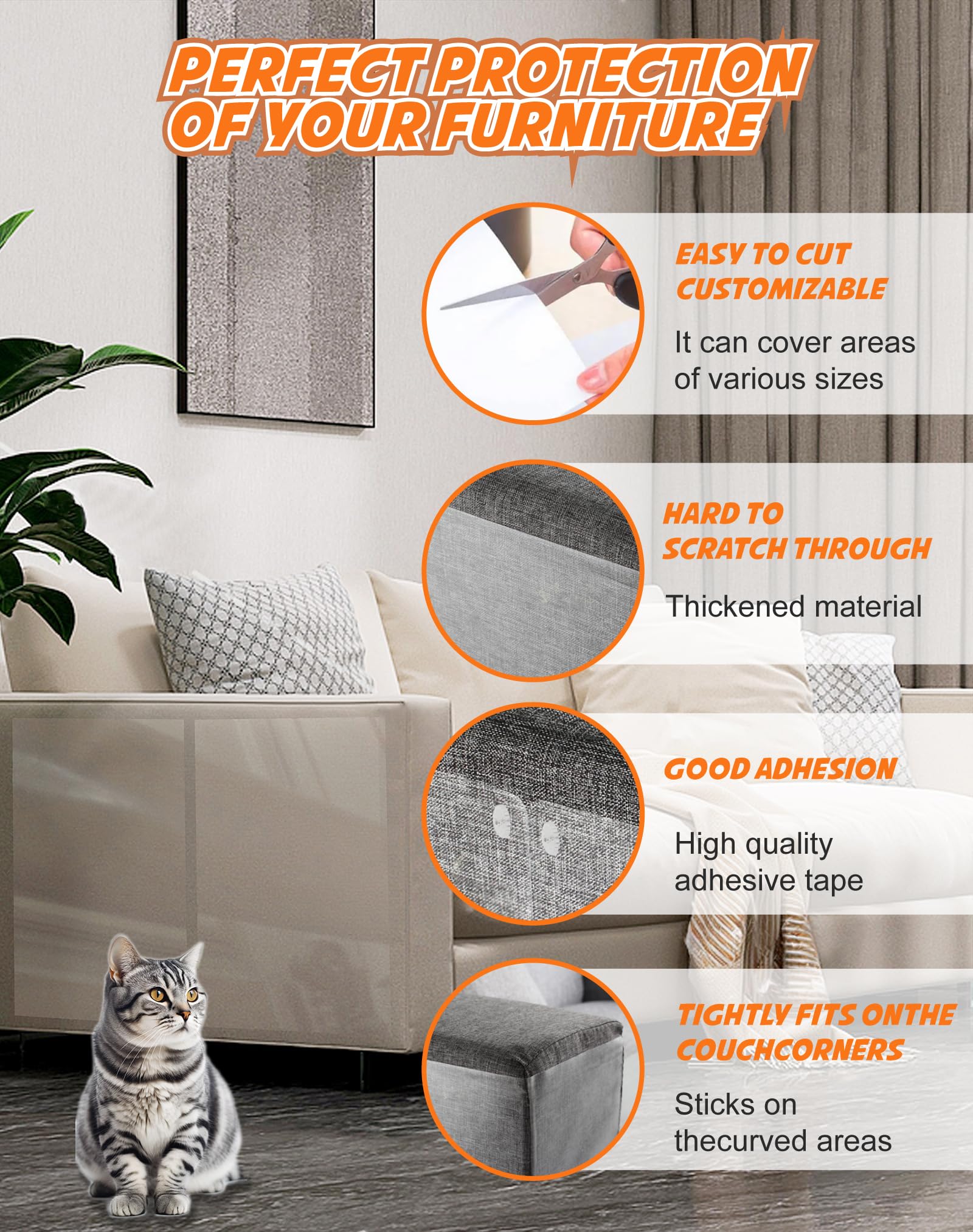 Paquete de 20 protectores de sofá para muebles de gato, tamaño grande de 17 x 12 pulgadas, cinta protectora contra arañazos de garras de gatos, funda protectora de esquina de silla para evitar