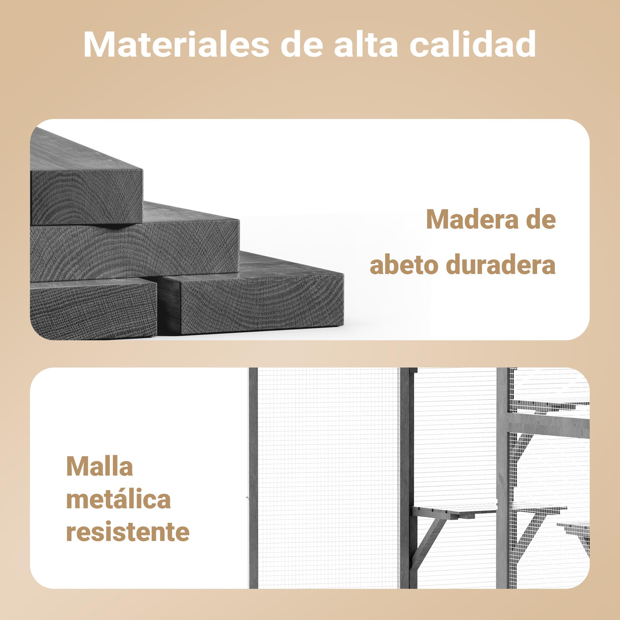 Wiltec Recinto de Exterior para Gatos 116 x 82 x 175,7 cm en Madera de Abeto, Malla de Acero galvanizado, Techo de PVC. Puerta Amplia, 5 Niveles para más Actividad Felina