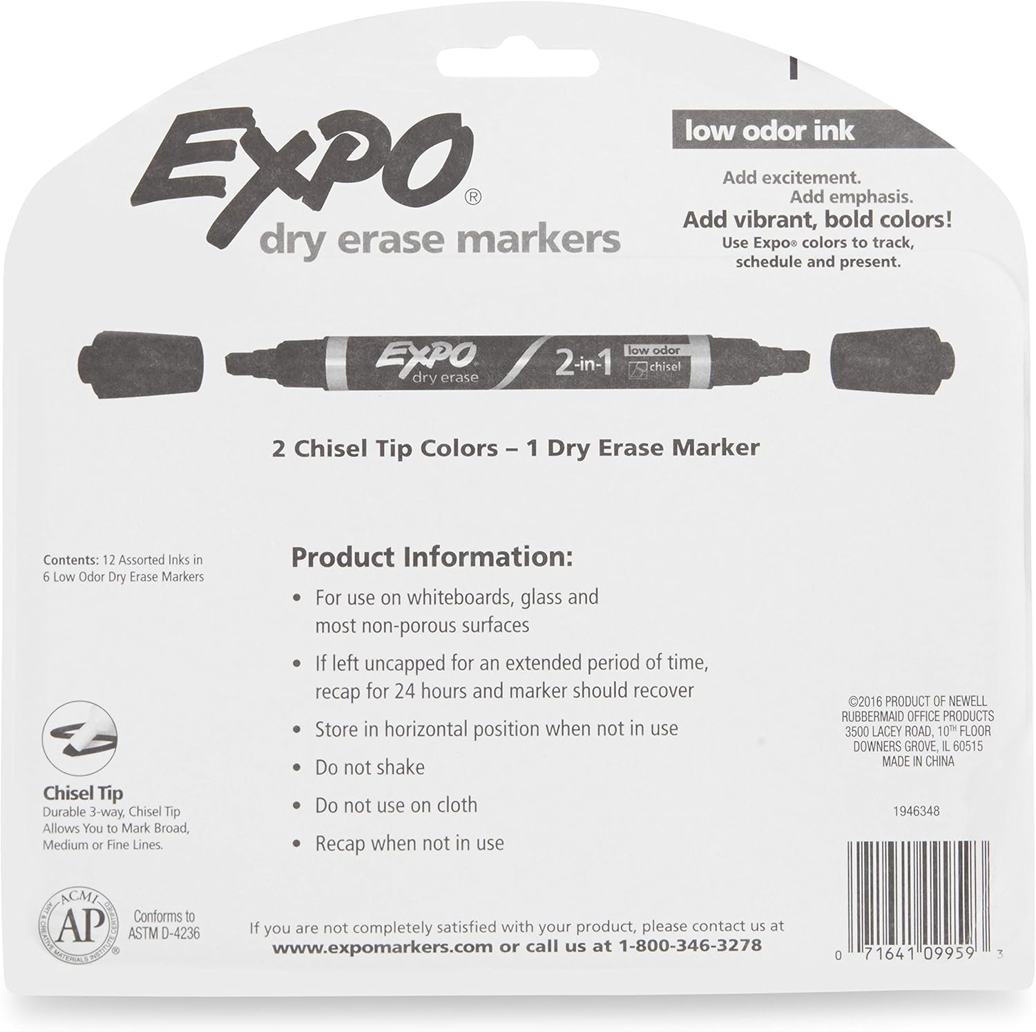 EXPO Dry Erase 2-in-1 Markers, Chisel Tip, Assorted, 6-Count