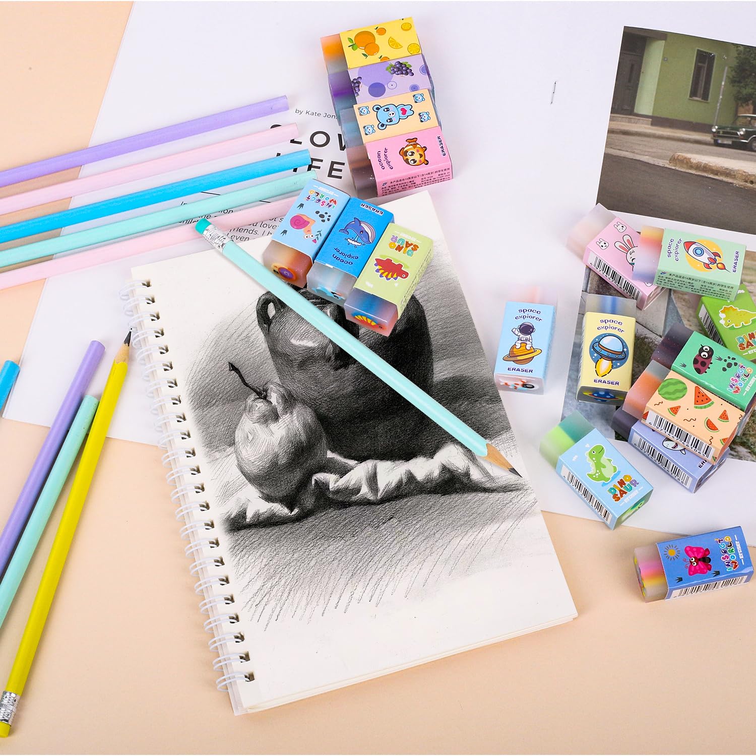 36 Piezas Lápices Infantiles con Borrador, Regalos para Cumpleaños Infantiles, 18 Borradores Divertidos 18 Lápices, Gomas de Borrar Divertidas para Niños y Niñas, Útiles Escolares