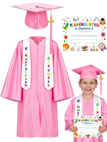 QZYL Kindergarten Graduation Cap and Gown, Unisex Congrats Grad Outfit with Tassel & Certificate for Preschool Kindergarten