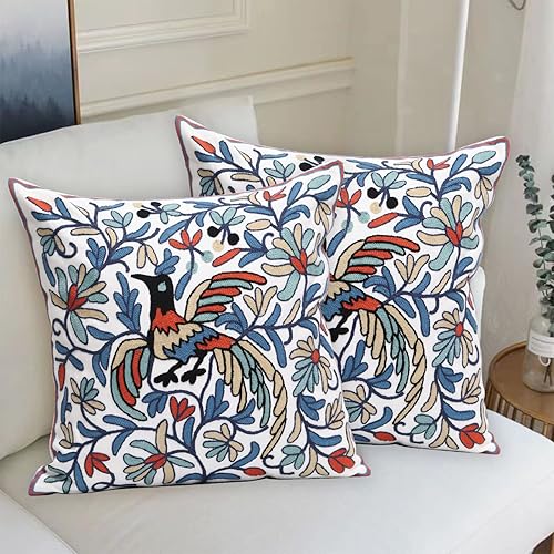 Miniatura 3 de Pilmandu Juego de 2 fundas de almohada decorativas bordadas para sofá fundas de almohada cuadradas para dormitorio sofá decoración de granja 18 x 18