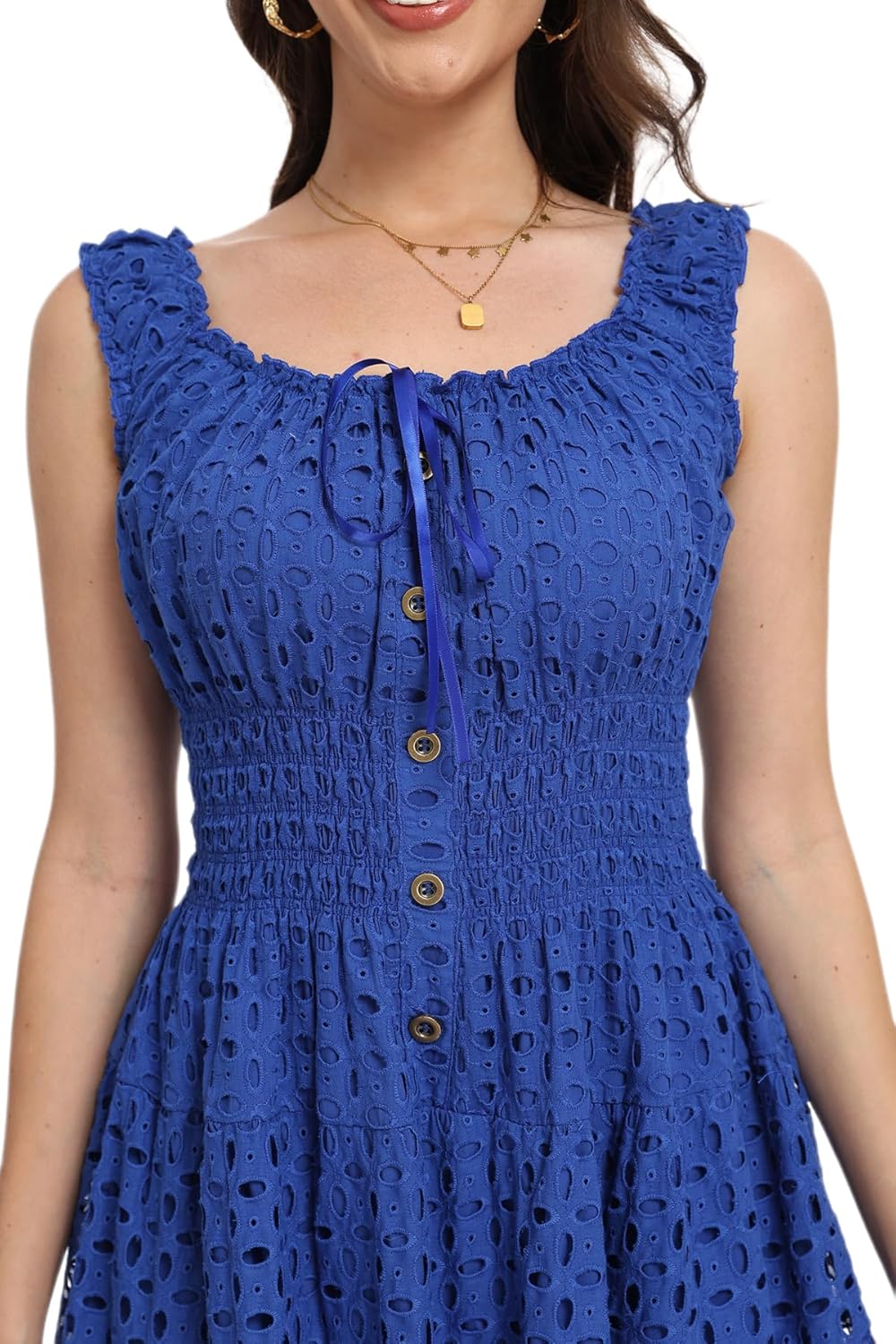 Women's 2025 Summer Short Dress Square Neck Hollow Out Lace Casual Beach Dresses - Image 5