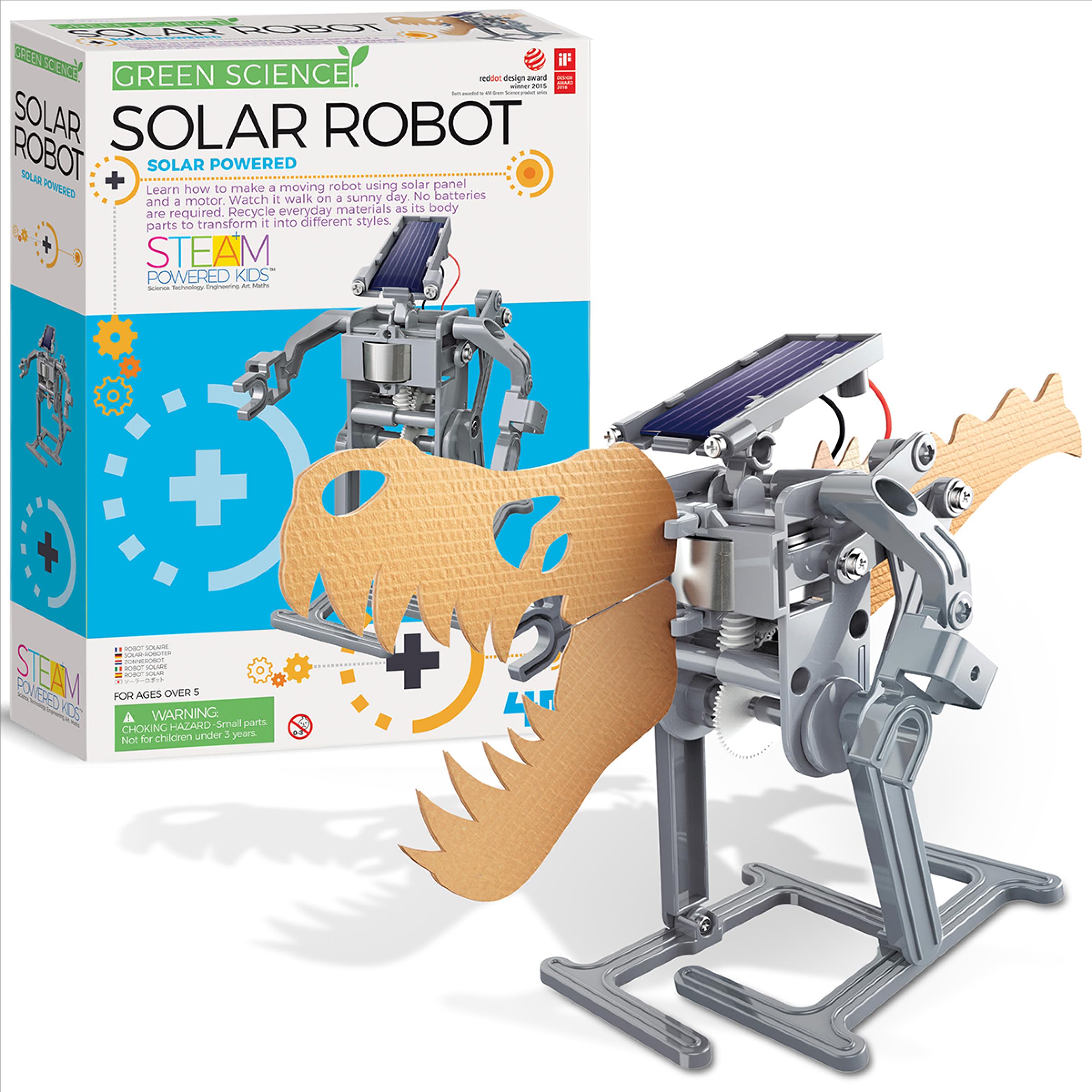 4M Kidzlabs GREEN SCIENCE: ROBOT SOLAIRE / EMBALLAGE F R A N C A I S, H14cm, à l'aide des panneaux solaires et un moteur le robot peut se déplacer, instructions détaillées incluses, boîte 24x22x6cm, 5+