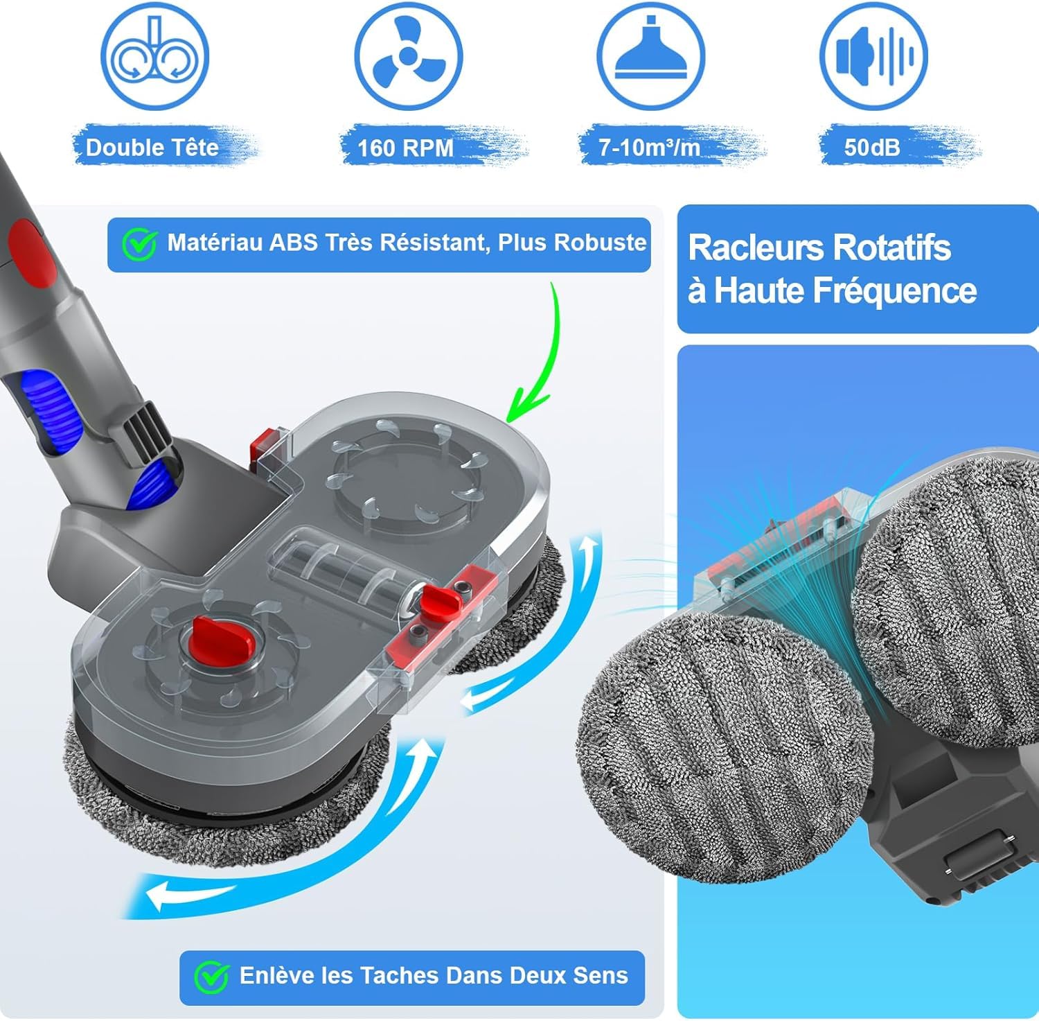 Tête de Vadrouille Électrique pour Aspirateur Dyson V7/V8/V10/V11/V15, avec Réservoir d'eau Amovible, 12 Vadrouilles Lavables, Gris
