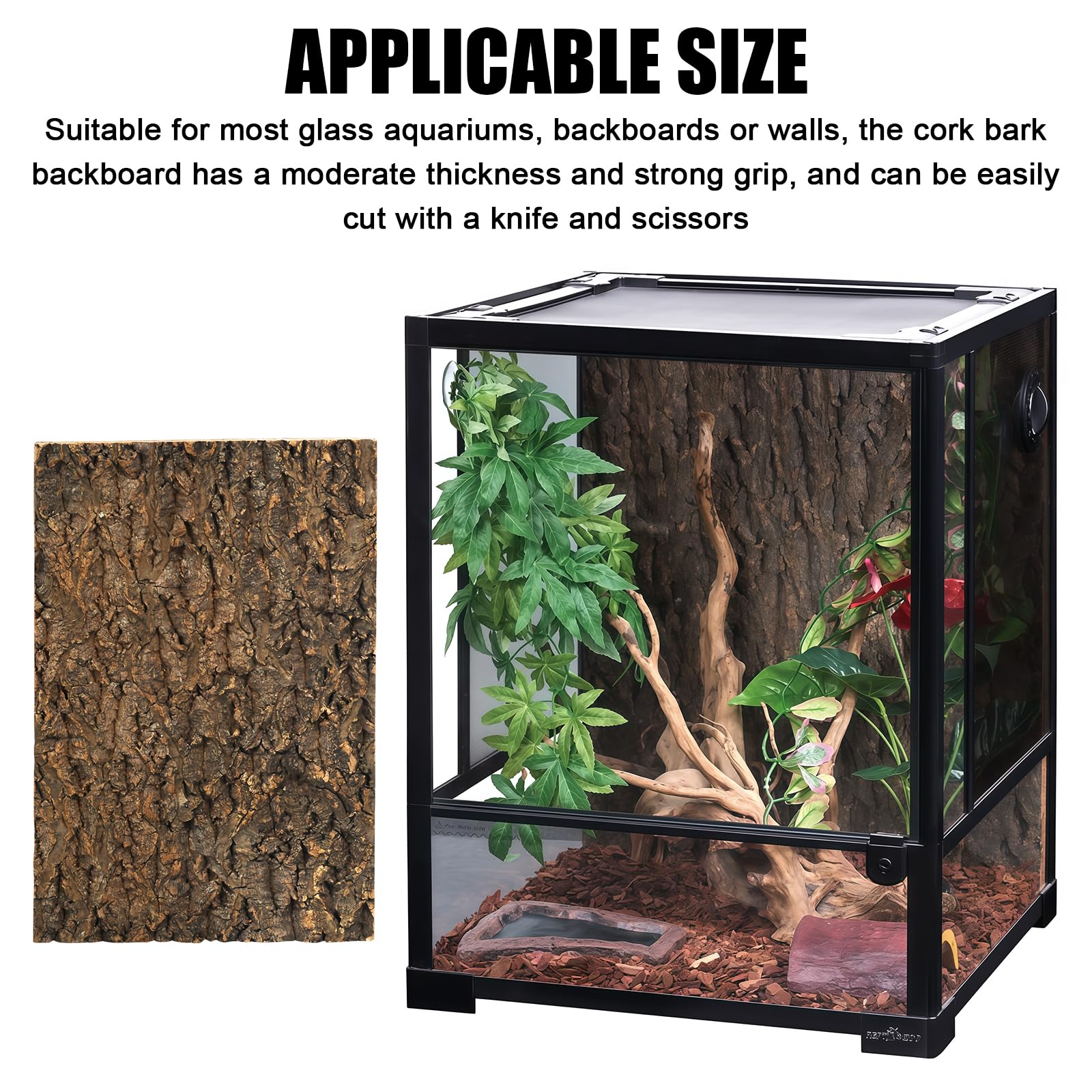 GOMETY 3 piezas corteza de corcho para terrario 30x20 cm, paredes traseras naturales aspecto corteza de árbol, decoración de pared para reptiles, lagartos, geckos, tortugas, serpientes y dragones
