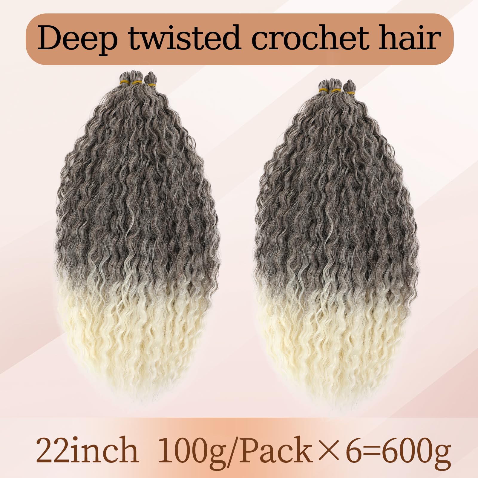 TAOYEMY Deep Wave Crochet Curly Braiding Hair 22 Inch 6 Packs Ocean Wave Crochet Hair Extensions Synthetic Curly Crochet Hair For Women (T12# - Image 4
