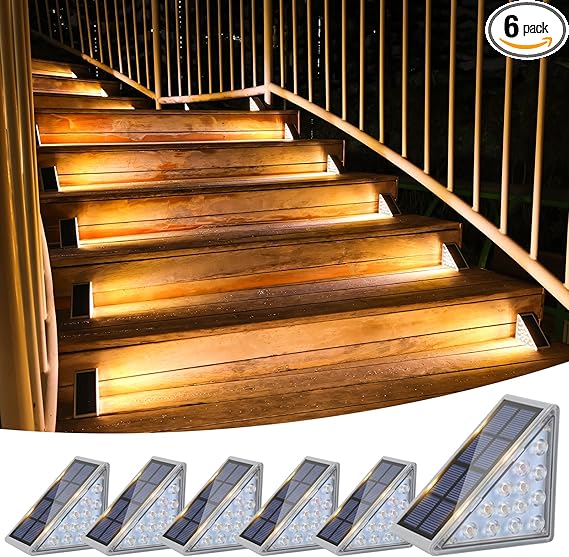VOLISUN Solar Stair Lights 6 Pack, Solar Step Lights Outdoor Waterproof IP67, LED Outdoor Step Light,Outdoor Light Decor for Garden Stair, Deck, Front Step, Front Porch, and Patio(3000K)