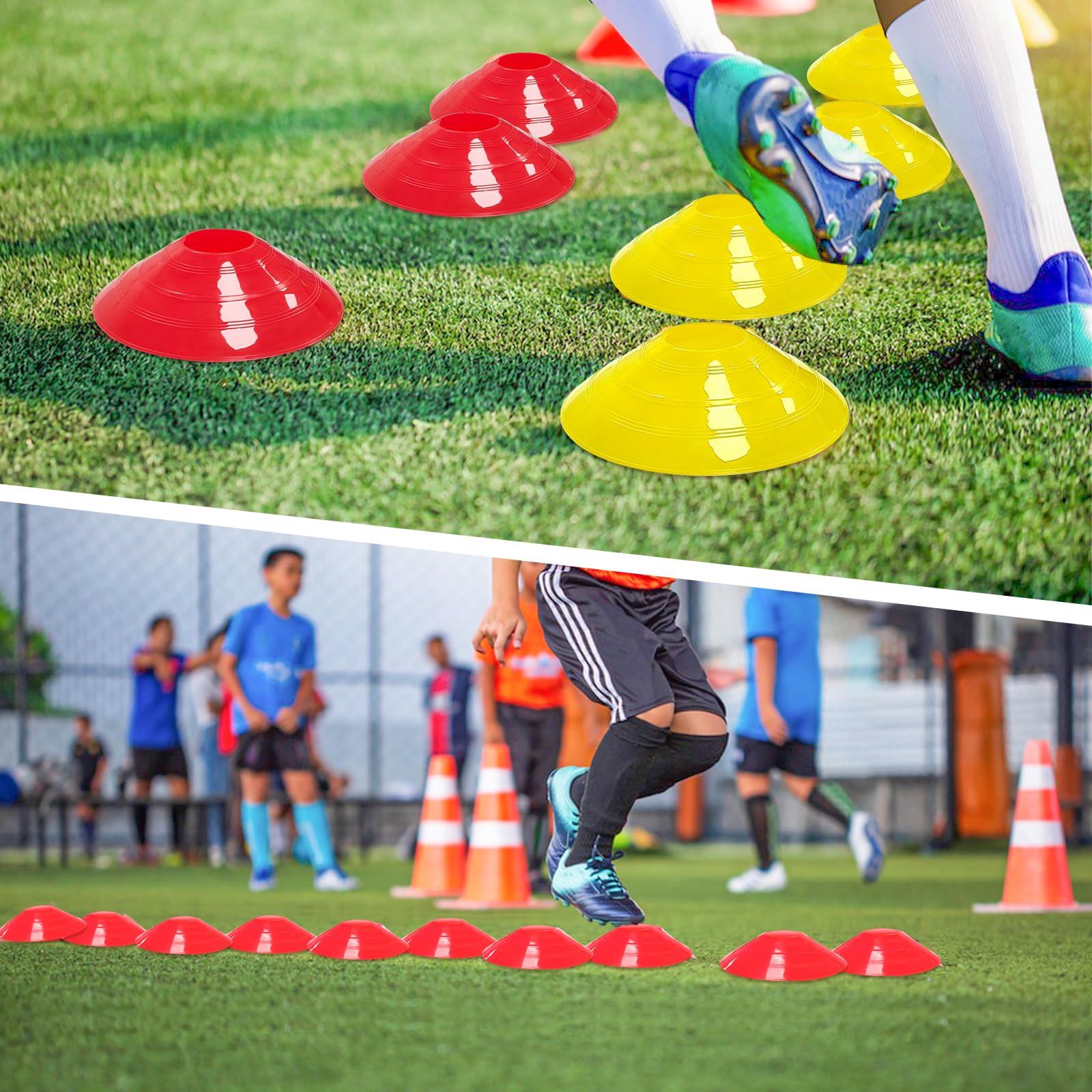 Cônes de marquage pour Football Équipement Essentiel d'entraînement, Plots Sport Multicolores avec Filet de Rangement pour Football, Basketball et agilité