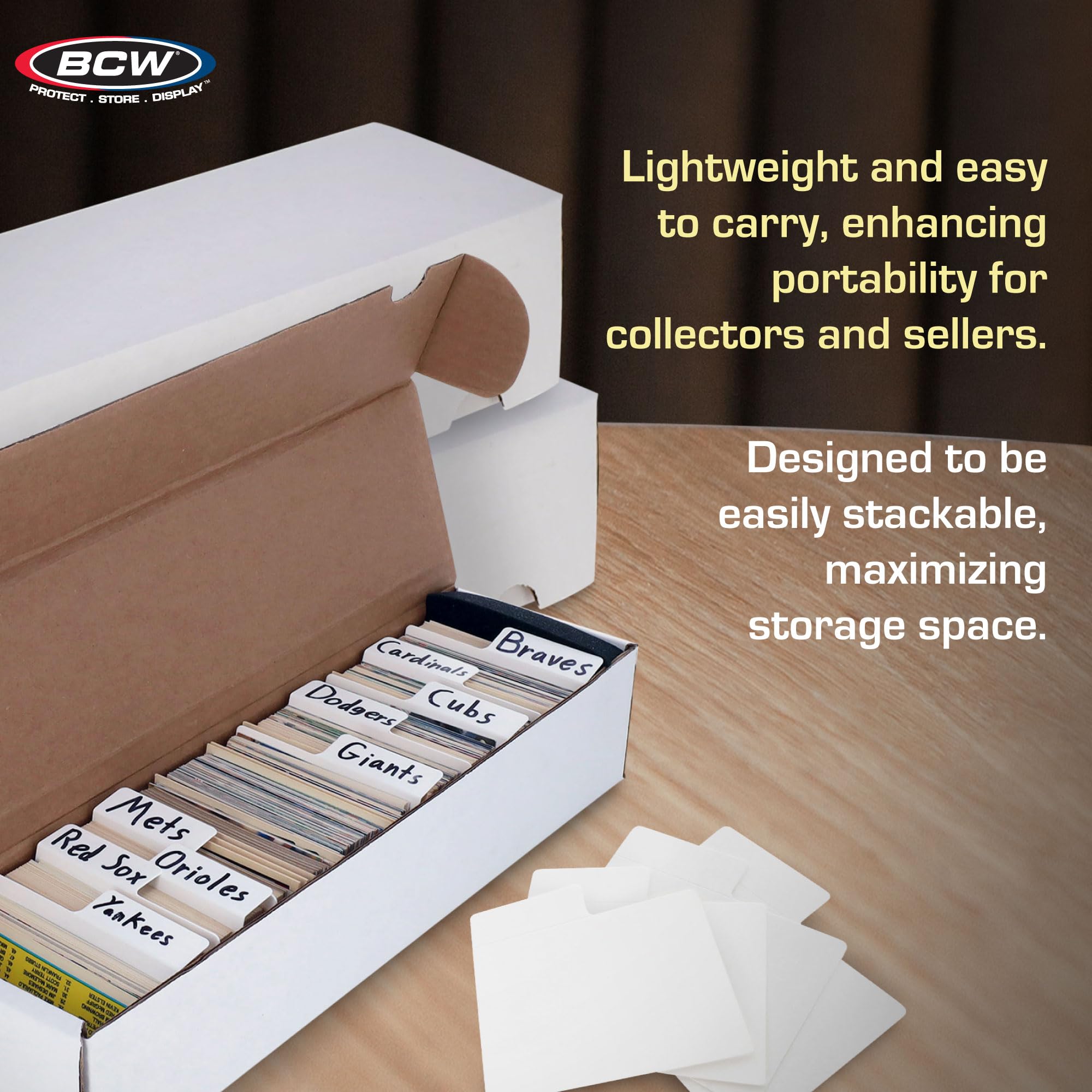 BCW Lot de 6 boîtes de rangement en carton ondulé 800 carats avec 30 intercalaires horizontaux | Rangement sécurisé pour cartes à collectionner, TCG et cartes de sport | Boîtes de rangement en carton