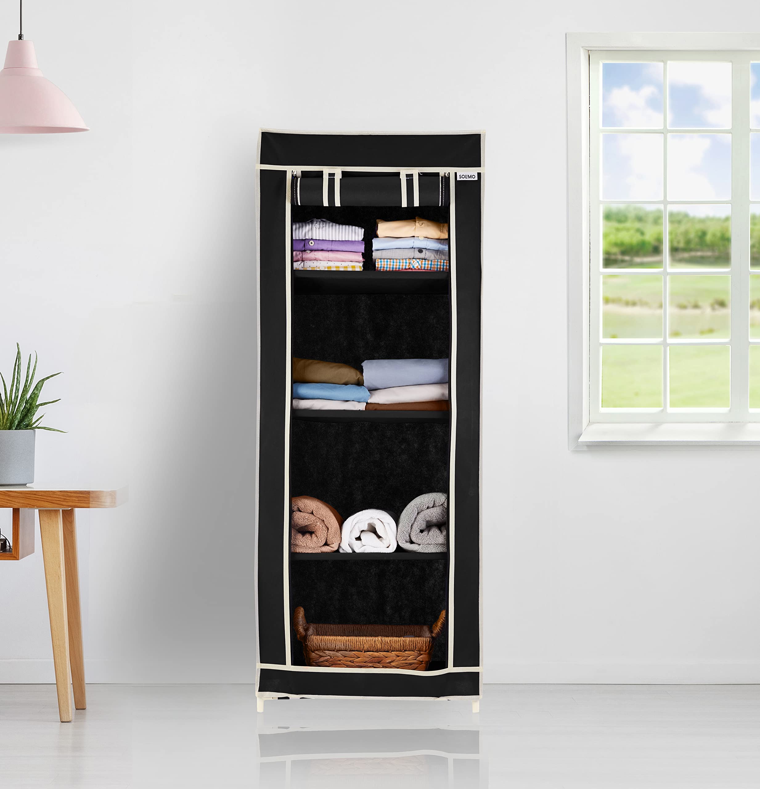 Amazon Brand - Solimo Plastic 1-Door Foldable Wardrobe, 4 Racks, Black (B0BXSCXML3) Amazon Price History, Amazon Price Tracker