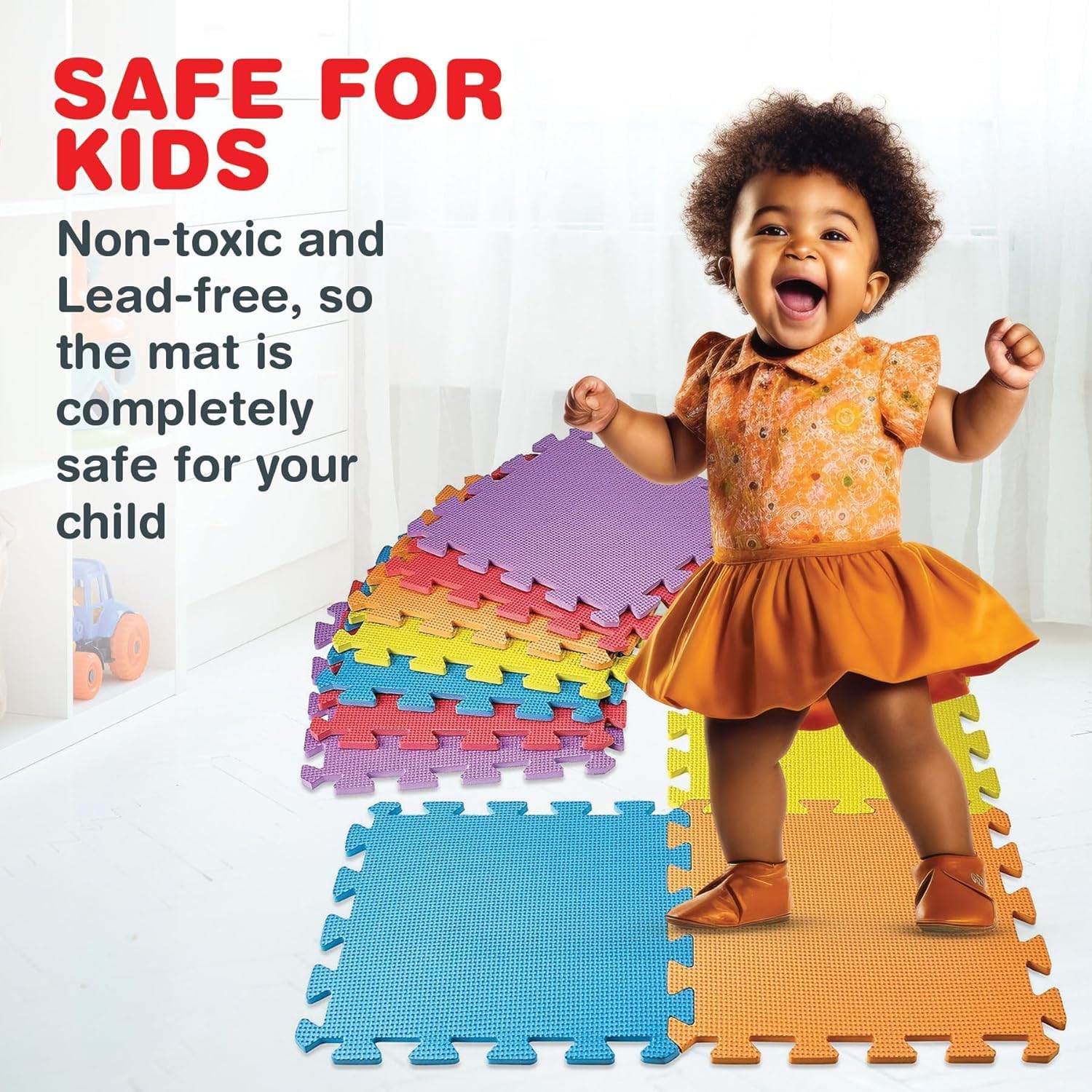 Tappeto Puzzle per Gattonamento Bambini - Set 18 Pezzi 30x30cm Con Bordo