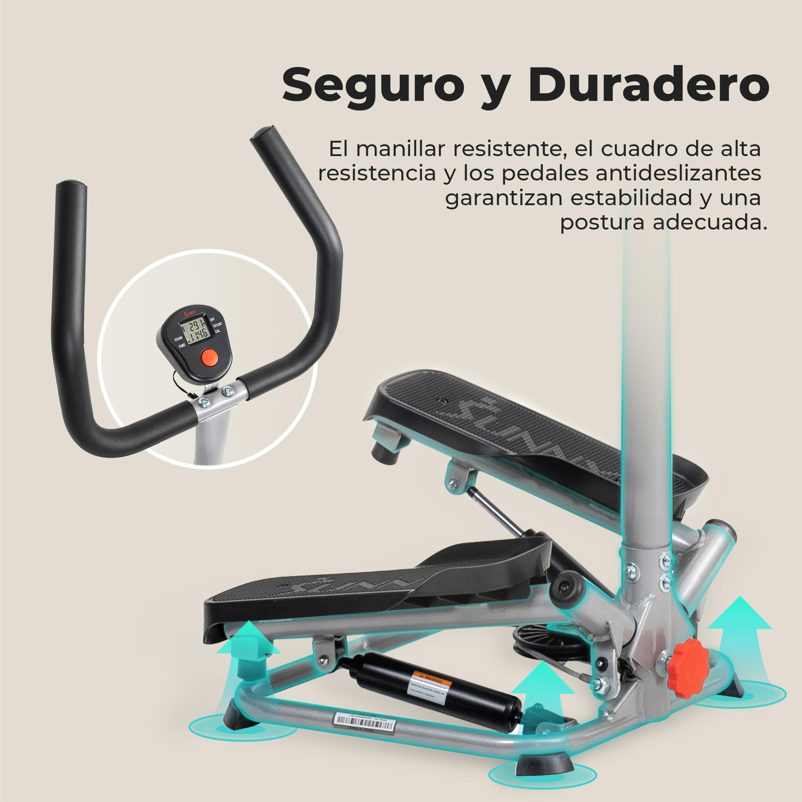 Sunny Health & Fitness Stepper con Manillar para Entrenamiento Cardio Casa | Adjustable Handlebar, Dual Hydraulics, 115-180 kg Capacidad, Cardio en Casa, App SunnyFit, Sensores de Pulso