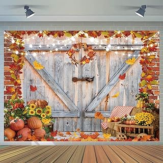 7x5FT Thanksgiving Backdrop Fall Thanksgiving Photography Backdrop Autumn Pumpkin Harvest Barn Background Maple Baby Shower Banner Decoration Birthday Party Backdrop