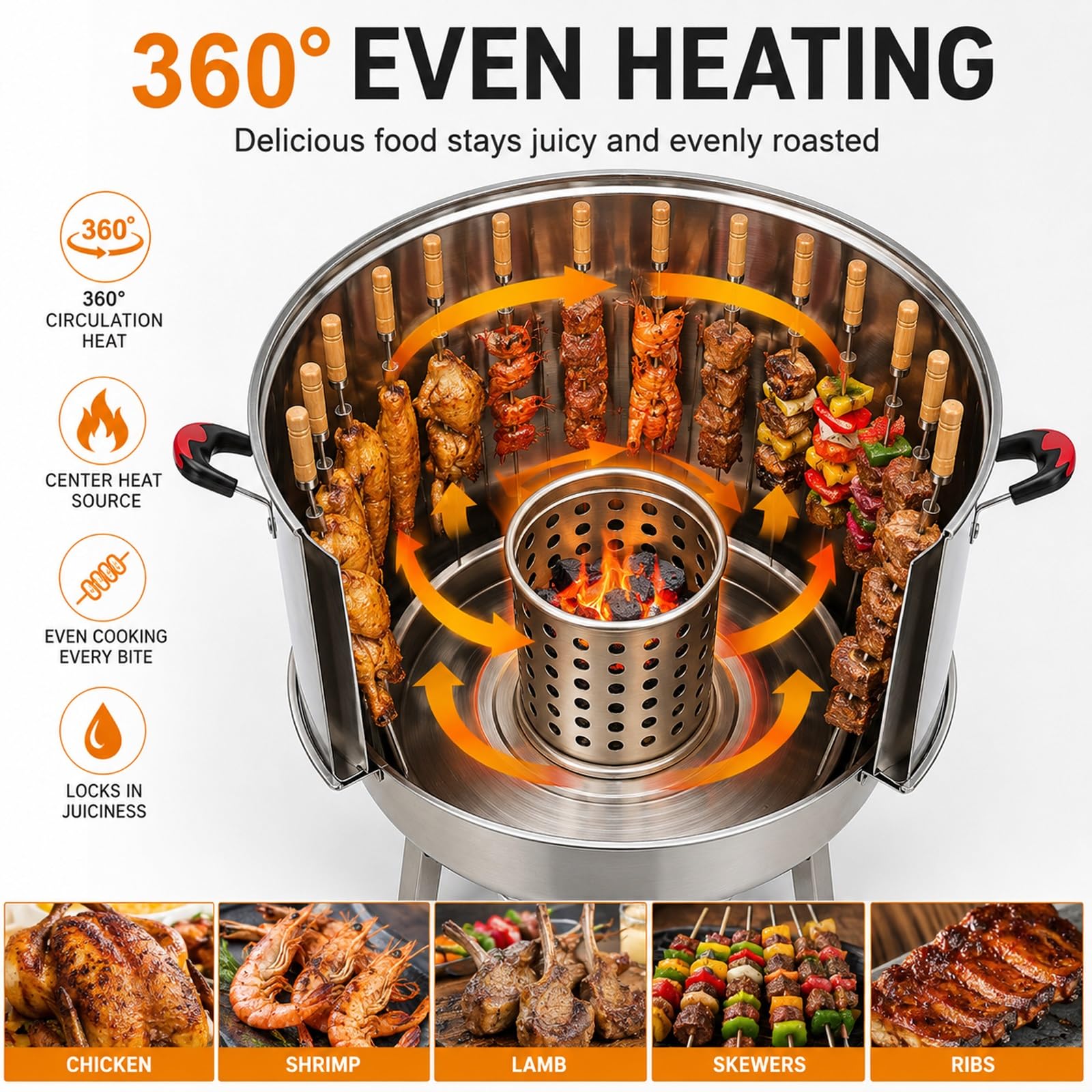Pionowa Wędzarnia Grill, Wędzarnia Węglowa ze Stali Nierdzewnej Ogrzewanie 360° Rozbieralna Beczka BBQ Separacja Oleju Dymu