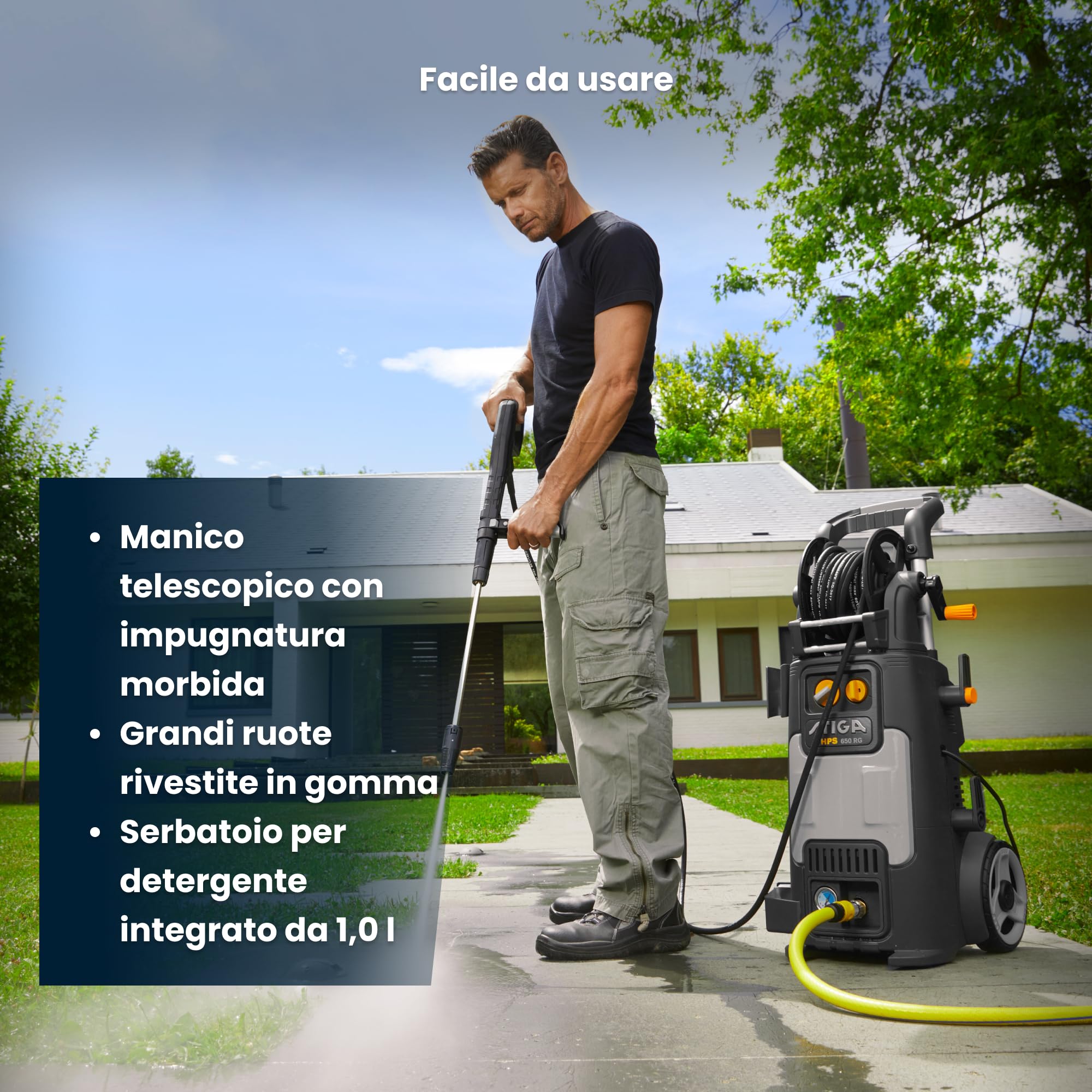 STIGA HPS 650 RG Idropulitrice Ad Alta Pressione, 2800 W, 150 bar, 550 l/h – Avvolgitubo Integr., Manico Telescopico – Pulizia Veicoli, Cortili E Piscine