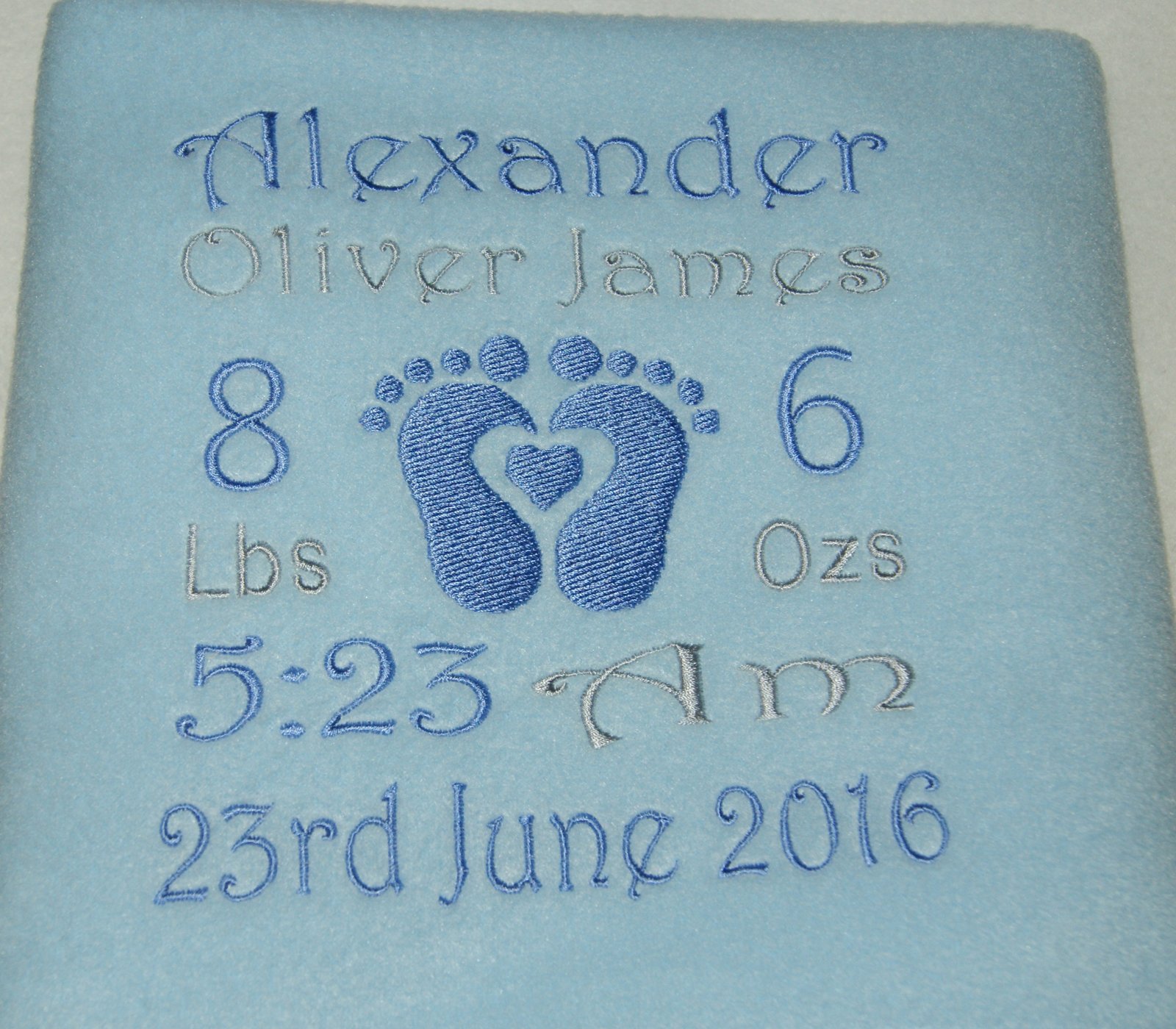 Sew Sew Special Blue Personalised Baby Keep Sake Fleece Blanket. (Blue)