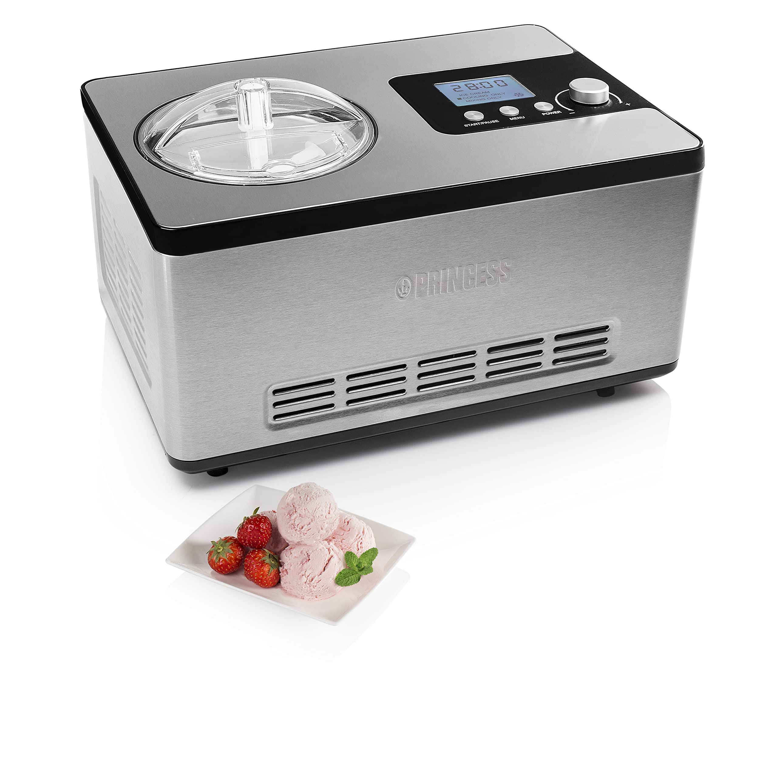 Princess Macchina per Il Gelato Deluxe, 180 W, Acciaio Inossidabile, Grigio
