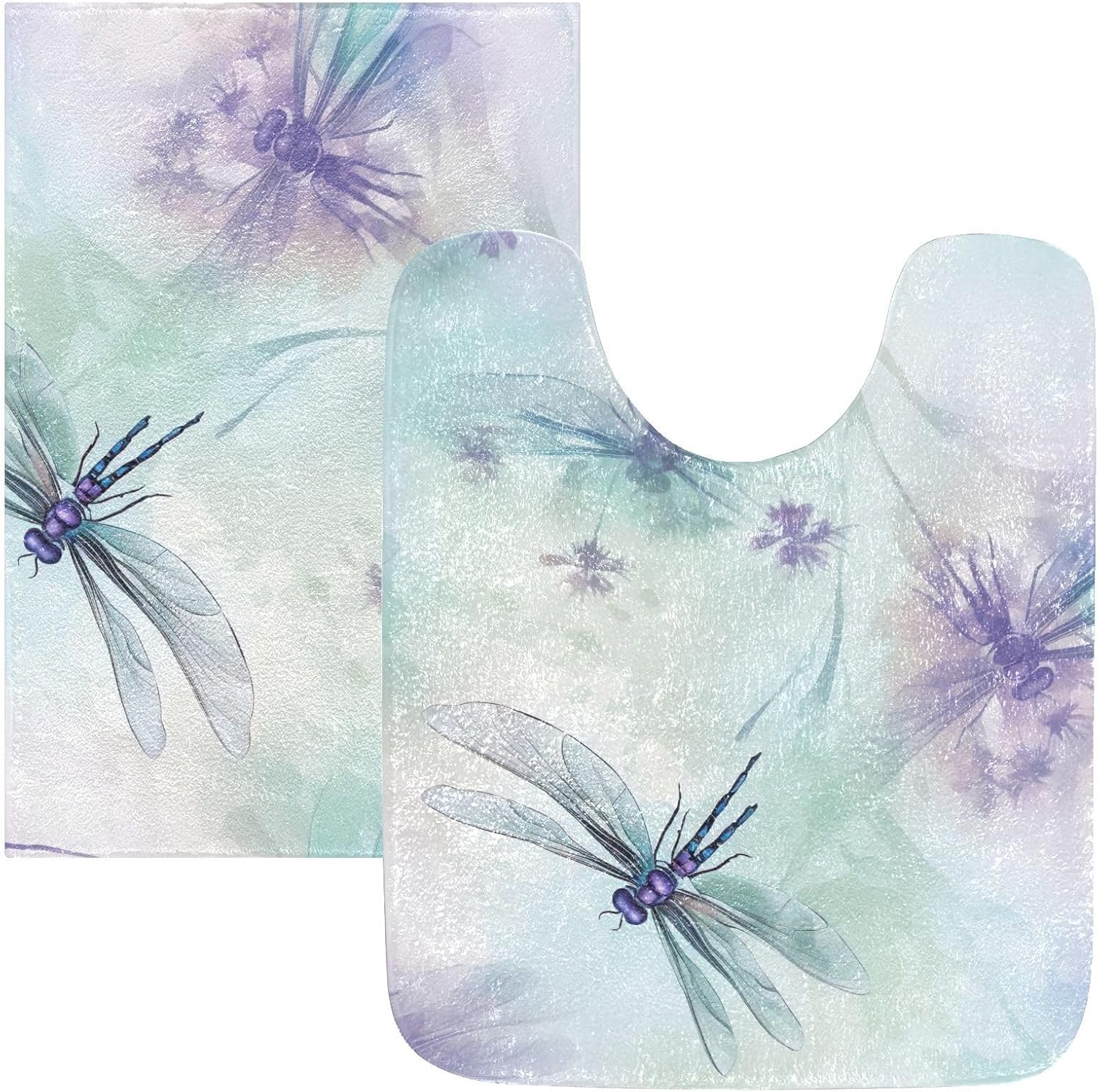 Dragonflies Bathroom Rugs Set 2 Piece - Ultra Soft Bath Mat Non Slip Toilet Mat Absorbent Plush Shaggy Bath Rugs for Tub, Shower, Bath Room, Machine Wash
