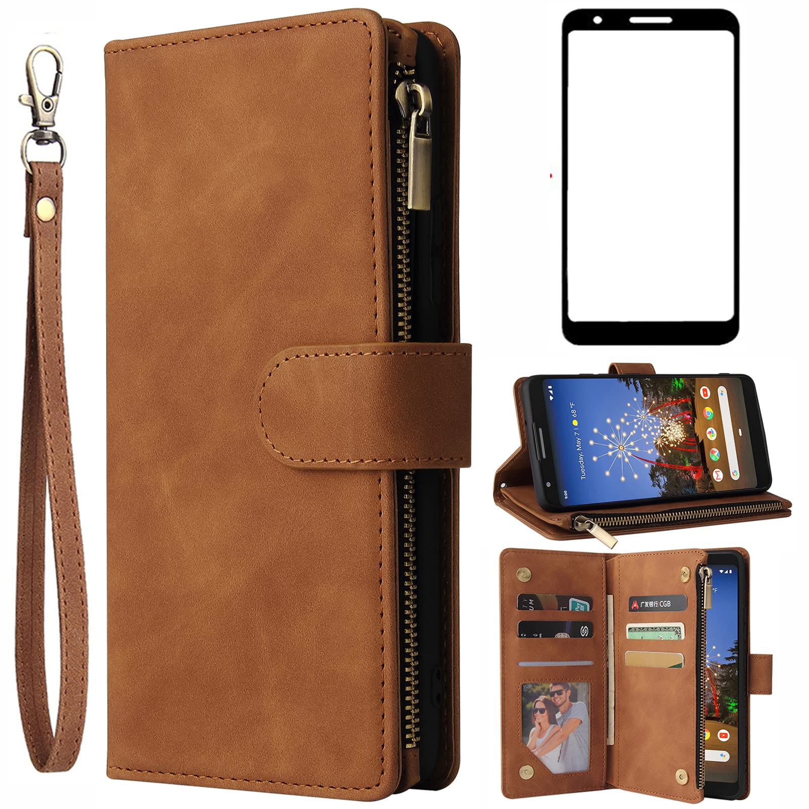 Asuwish Compatible With Google Pixel 3a Xl Wallet Case Tempered