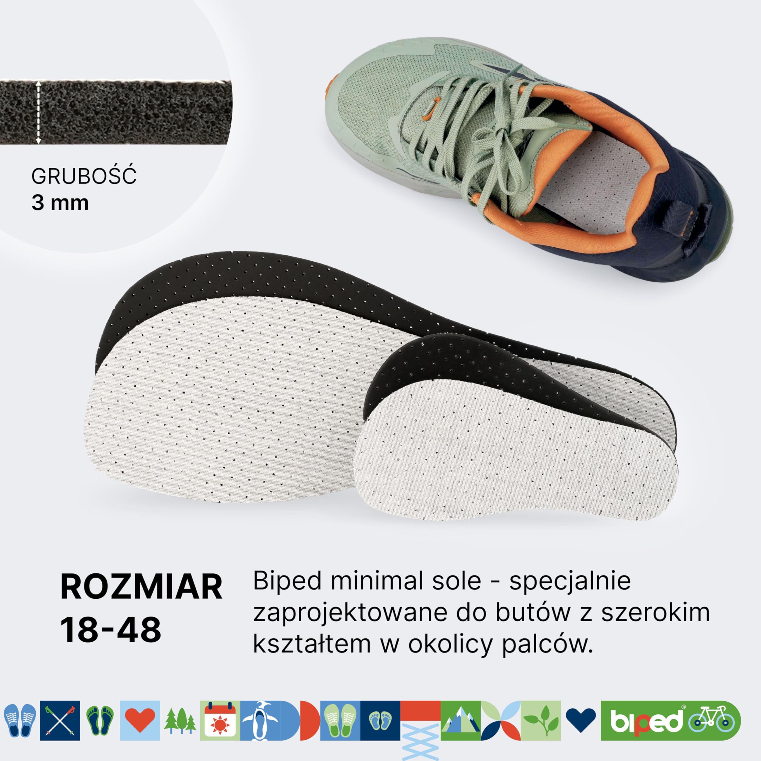 biped minimal sole ESTELLA – Zestaw 3 par wkładek do butów minimalistycznych i boso – Wkładki z aktywnym węglem przeciw zapachowi – Świeże wkładki dla dorosłych i dzieci(34)