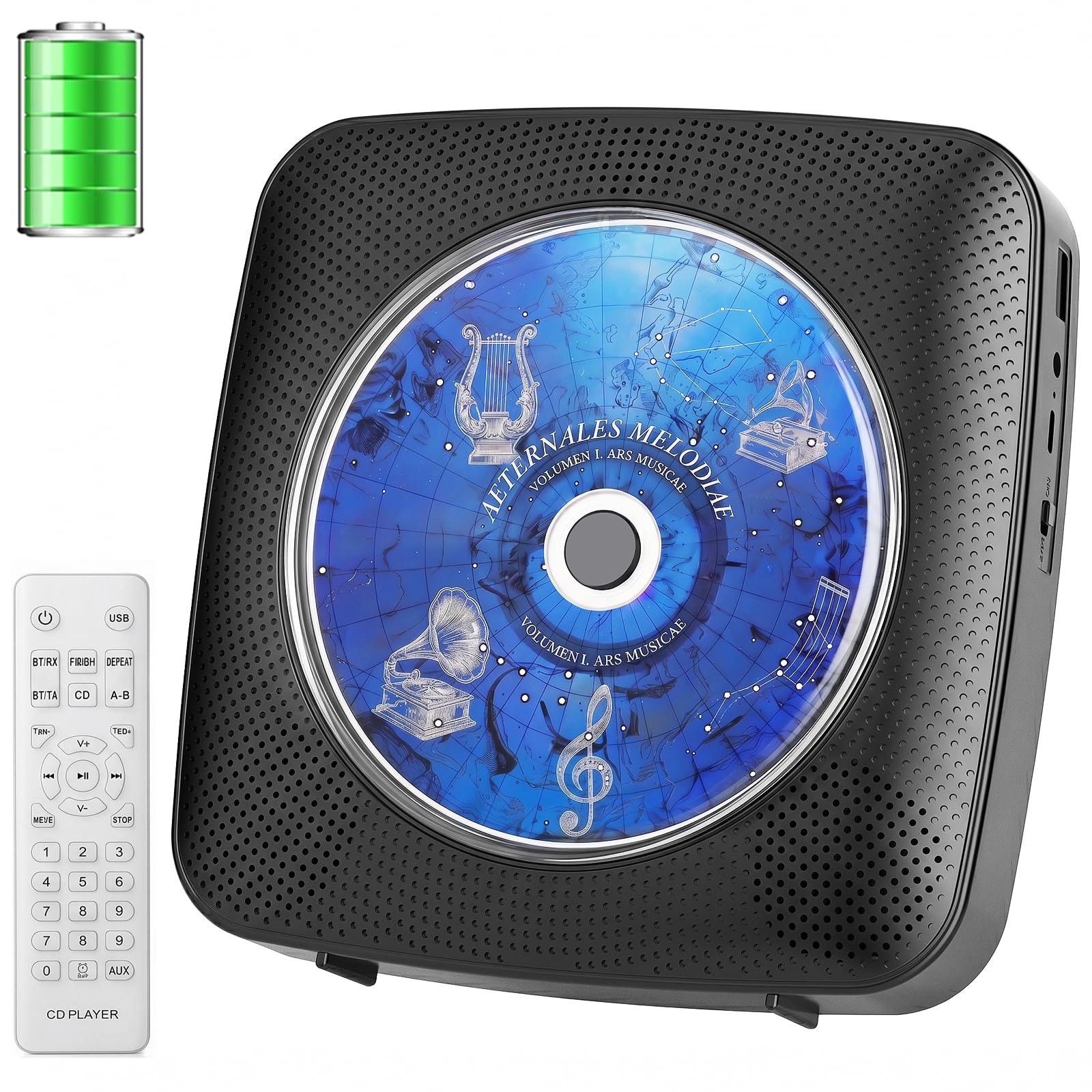 Gueray Tragbarer CD Player Tragbar : Radio CD Players Kinder CD-Player Discman mit 1800mAh Akku Lautsprecher abnehmbaren Staubschutzabdeckung Fernbedienung UKW-Radio USB AUX Funktion Schwarz