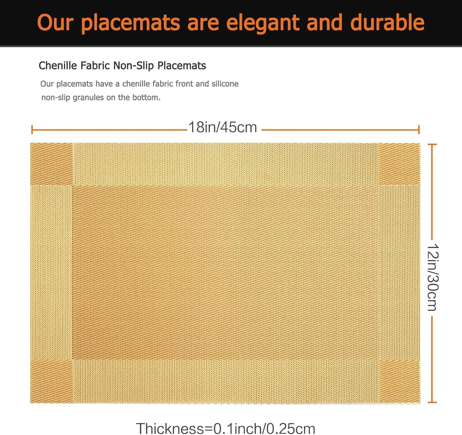 KONSSE Placemats Dining Table Place Mats | Placemats Table Mat PVC Material | Non-Slip Heat Resistant | Dining Tablemates Washable Anti-Skid | Size 45 x 30cm (6 PCS Square Gold) — Amazon image 3