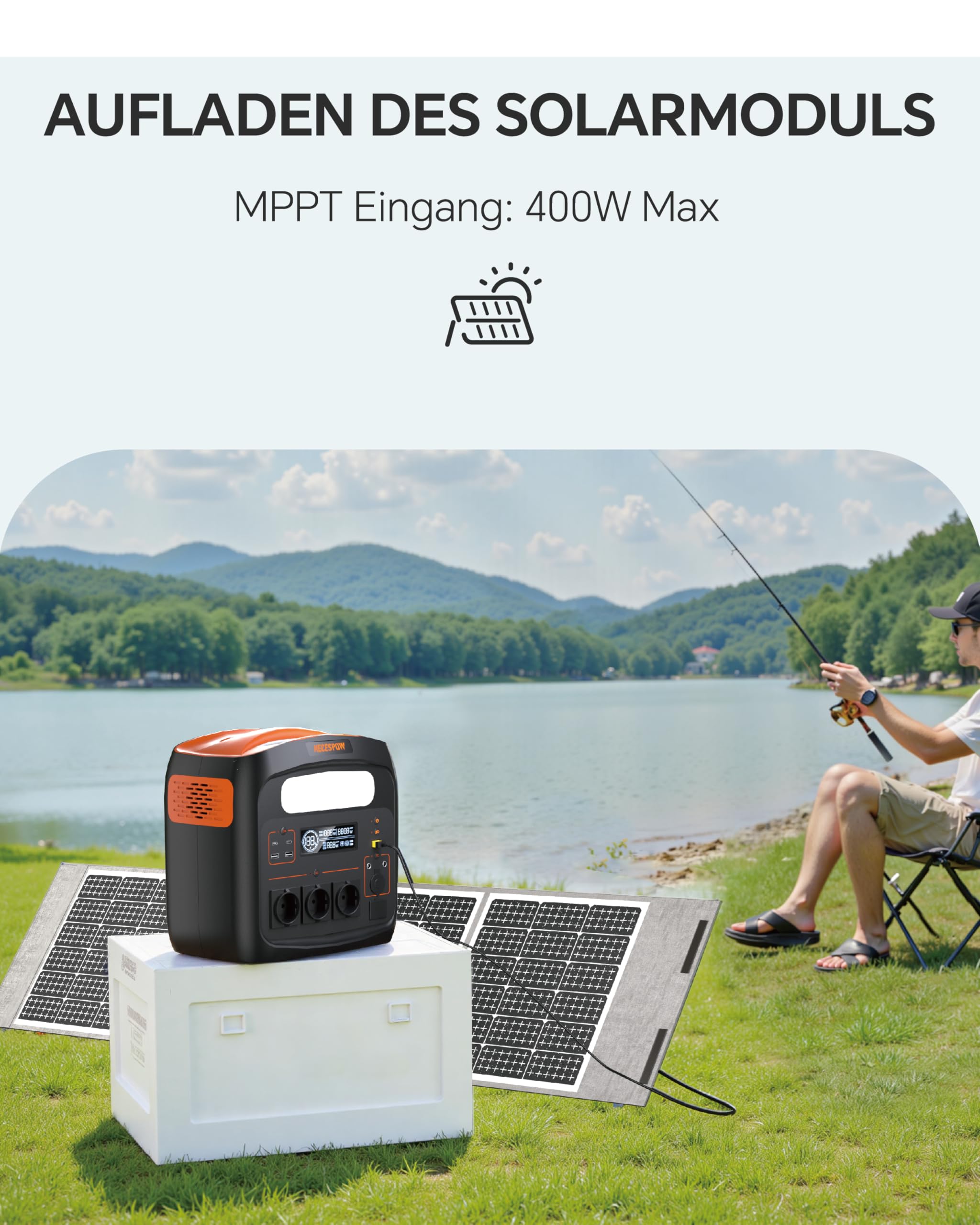 Tragbare Powerstation 1800W(3600W Spitze)/1024Wh, LiFePO4 Akku, 0-80% in 45 Min aufgeladen, USB-C-100W, 230V AC Steckdosen, MPPT 400W Solarladung, Solargenerator für Camping, Outdoor
