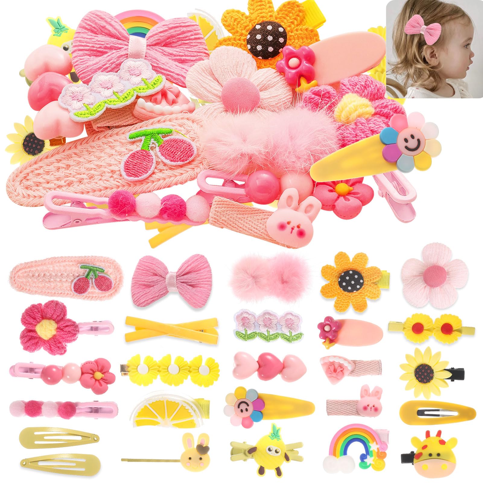 BAISEN 26 Pieces Baby Girls Hair Clips, Sweet Hair Accessories for Girls Cute Animals, Flowers, Fruits, Rainbows