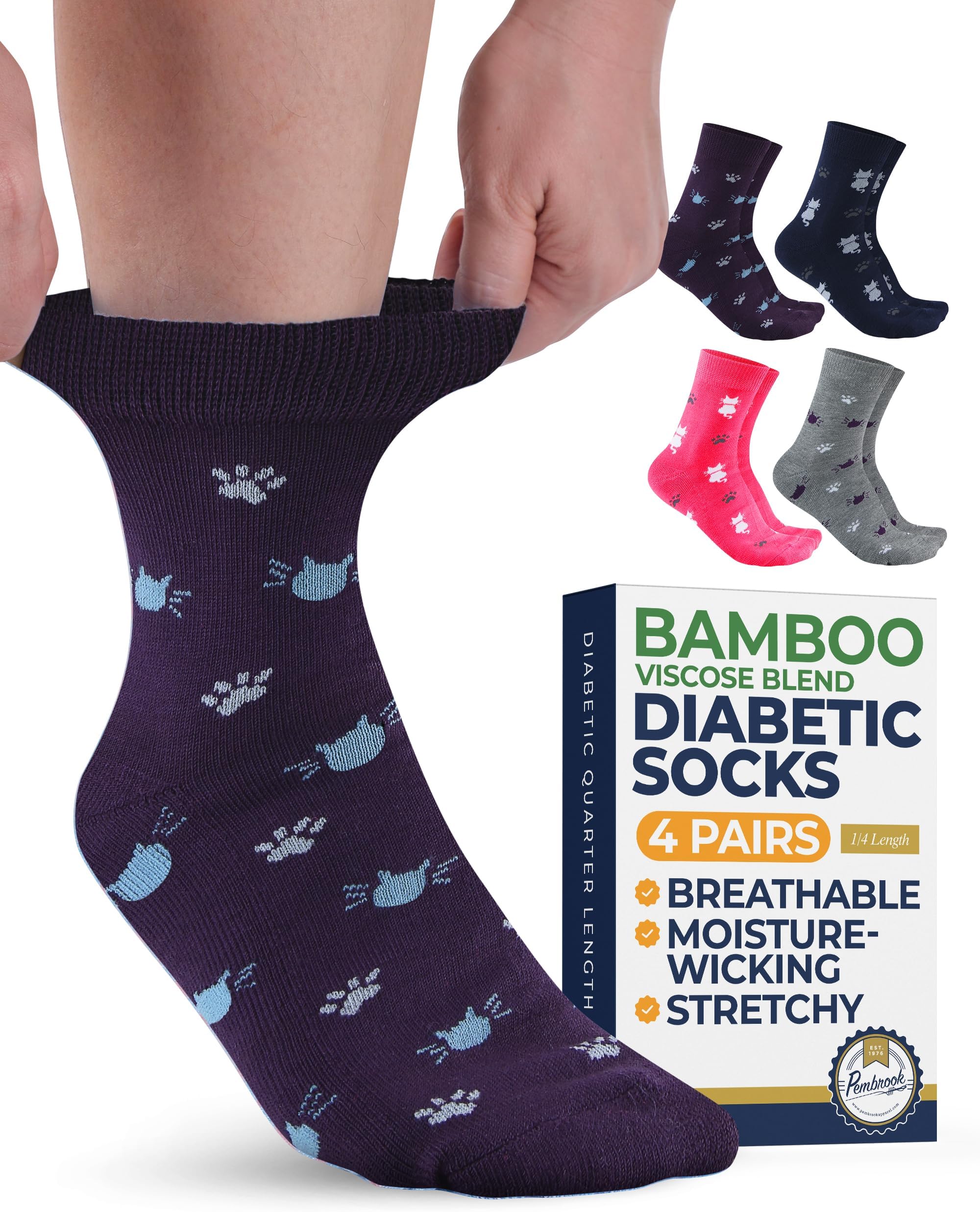 Pembrook Diabetic Socks for Women & Men - 4 Pairs Ankle Socks Woman | Womens Diabetic Socks Size 9-11
