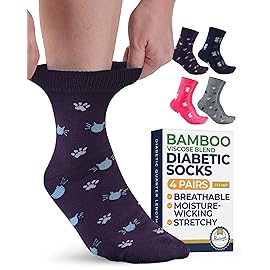 Pembrook Ankle Diabetic Socks for Women & Men - 4 Pairs Cats (Gray, Navy, Purple, Pink), Diabetic Plus Size Socks for Neuropathy