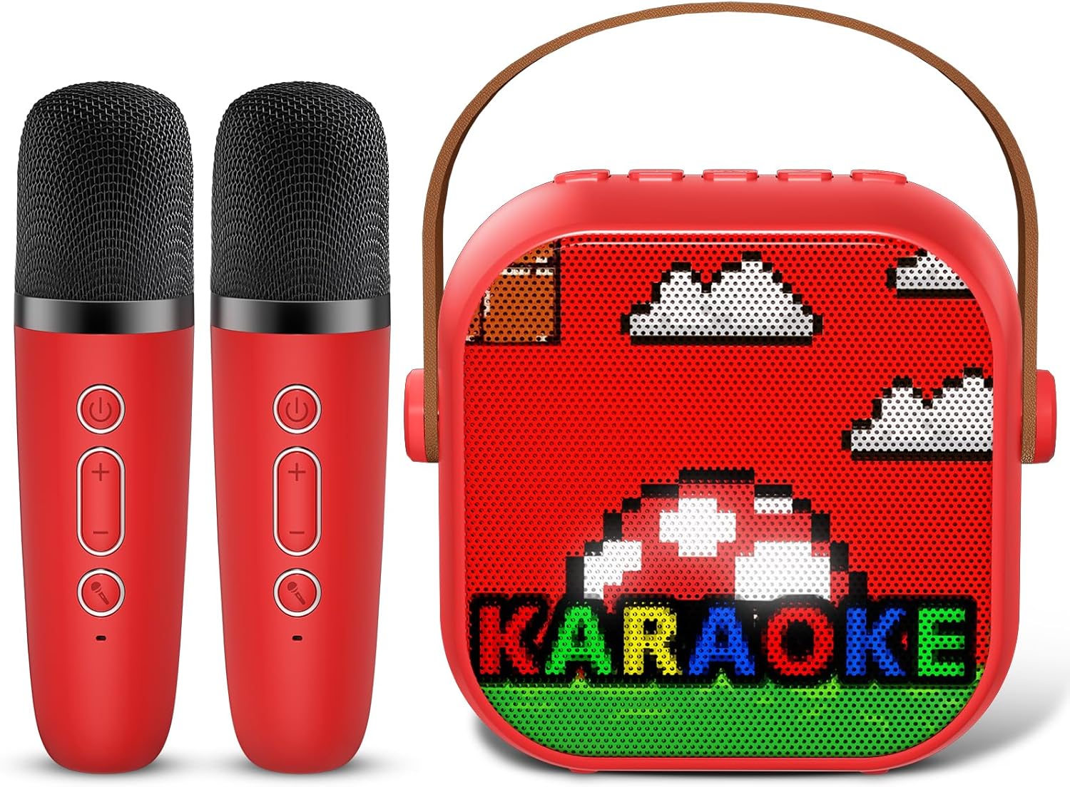 Mini Karaoke Machine, Portable Bluetooth Speaker with 2 Wireless Microphones for Kids & Adults, Karaoke Microphone with LED Lights, Gifts for Girls & Boys_Red - Image 9