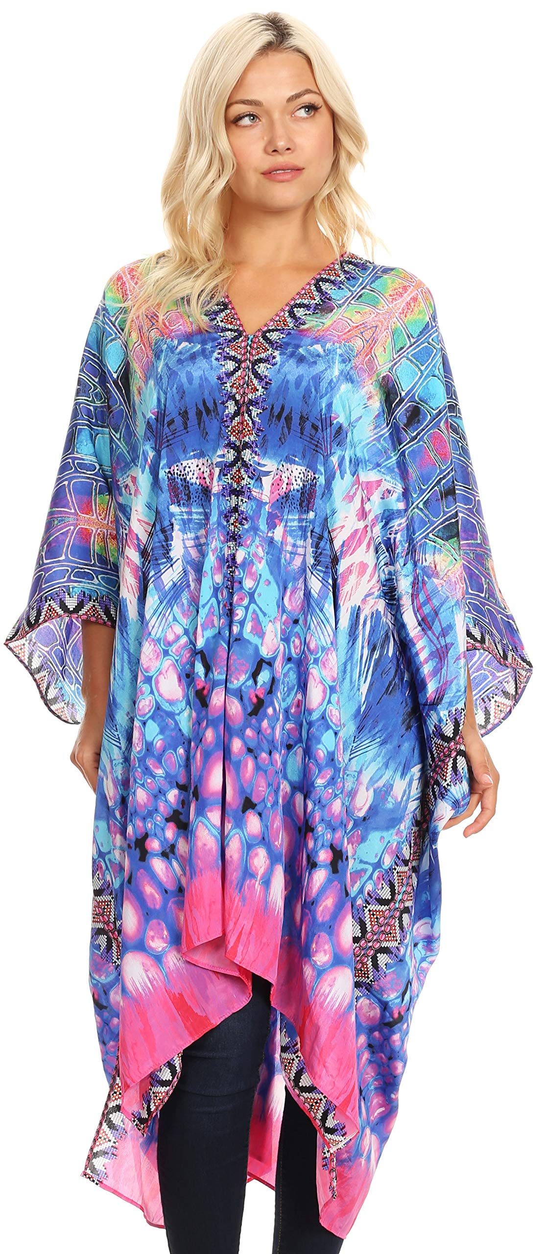 Sakkas Alvita Femmes V Neck Beach Dress Top Caftan Couvrir avec des Strass