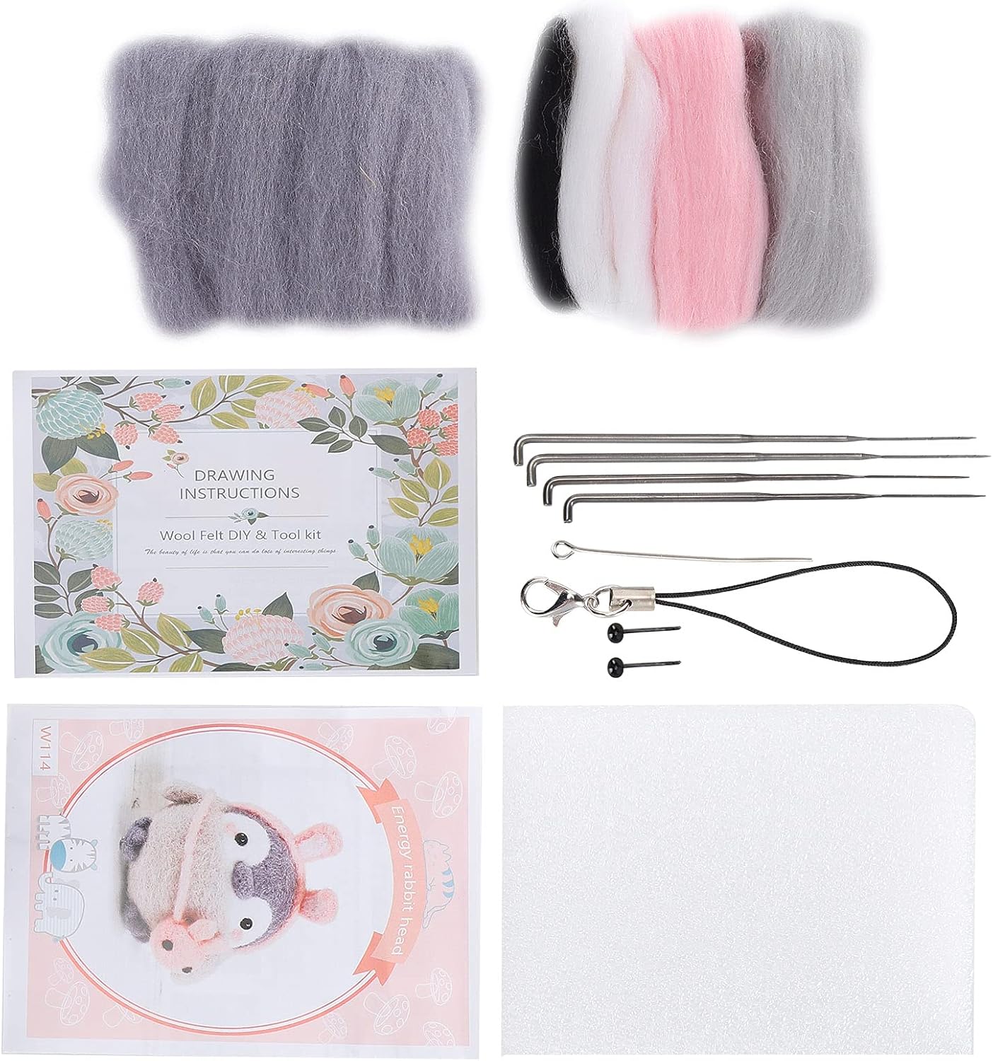 Semme Needle Felting Kit with Wool DIY Cute Animal Plush Doll Supplies for Ages Christmas Gift Family Activity (114# Energy Rabbit Head)