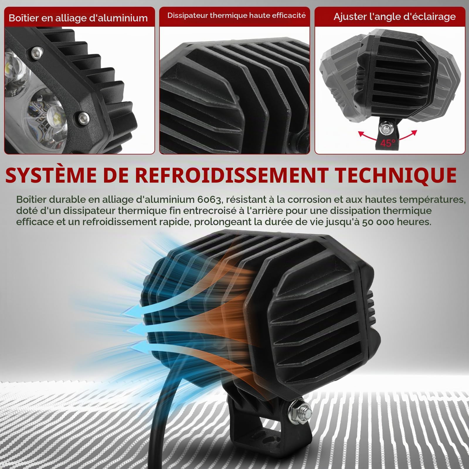 DREAMIZER LED Phare de Travail 4 Pouces 48W 8000LM Feux Additionnels Longue Portée Phares Antibrouillard LED Puissants Compatible avec UTV/Bâteau/Caravane/Moto/Voiture/4x4/SUV/Camion/Tracteur