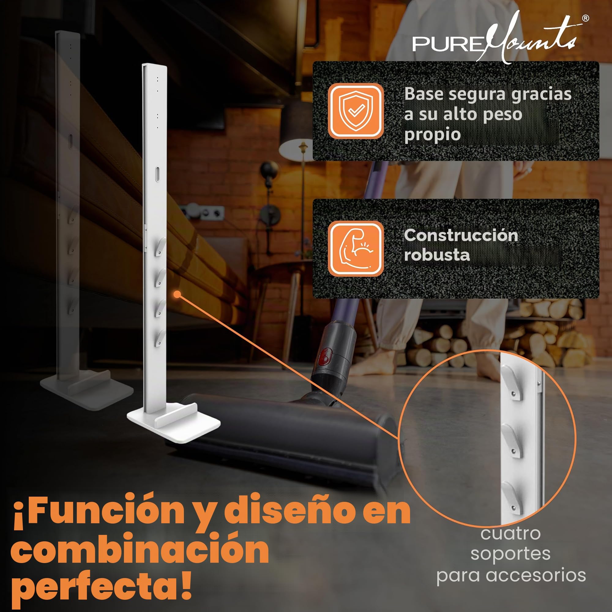 PureMounts - Soporte de Suelo para aspiradora Dyson V6 Pro, V7, V8, Cyclone Absolute, V10, Torque Drive y V11, V12 Slim, V15 Detect Absolute - Blanco