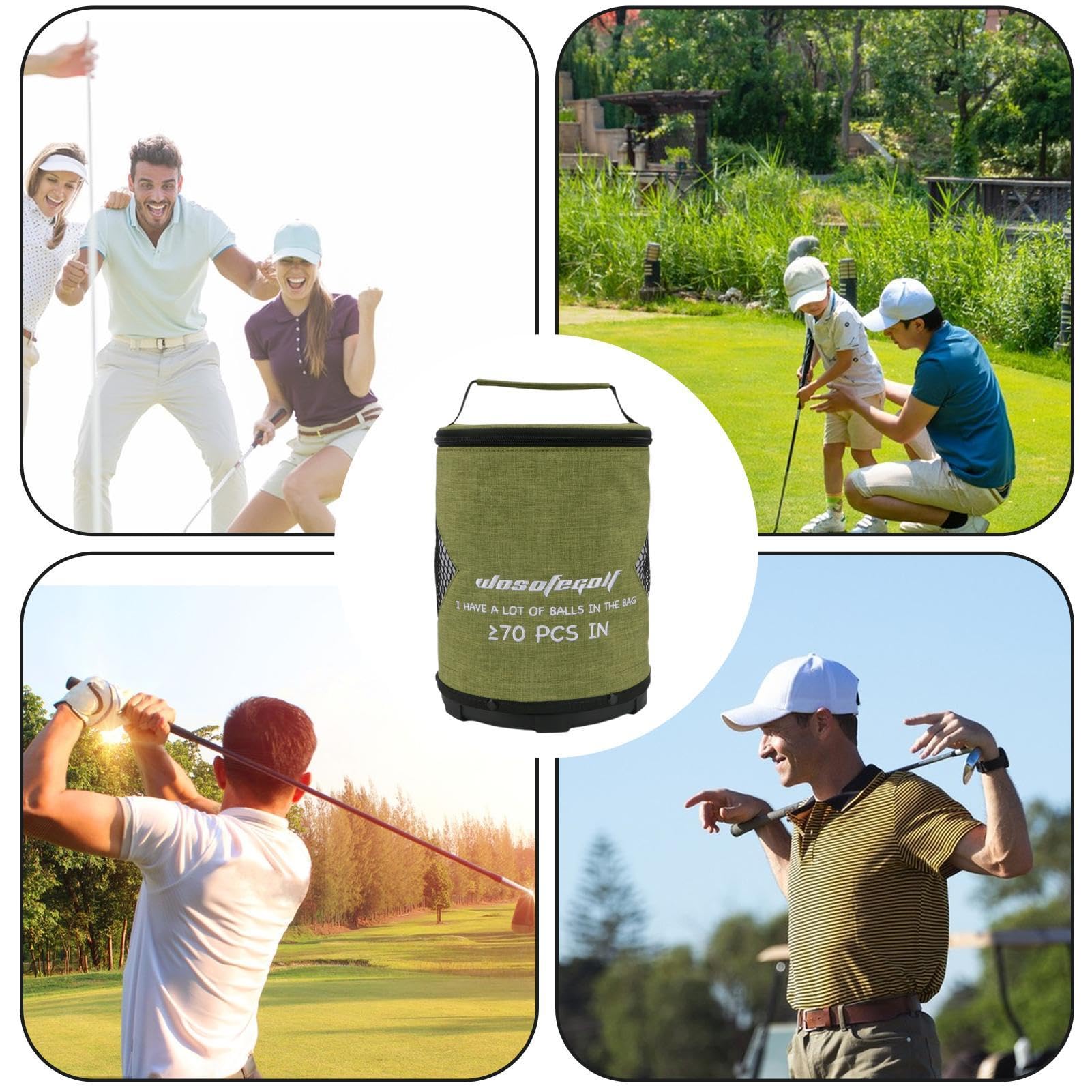 Pochette pour balle de golf – Pochette cylindrique de grande capacité avec fermeture éclair | Pochettes de rangement portables et pliables, sac léger pour balle de golf, pingpong