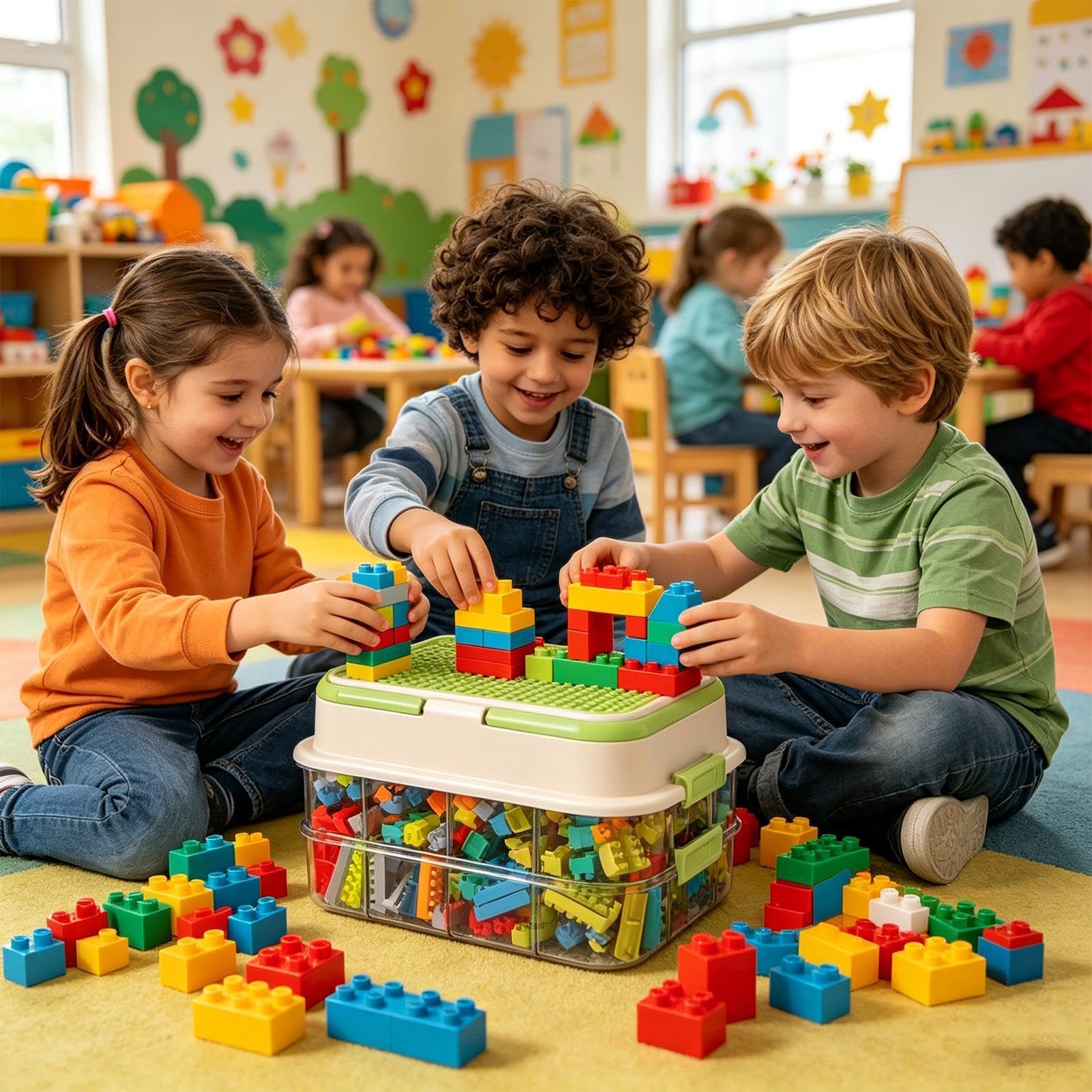 Scatola Porta Organizer per Giocattoli Trasparente a 3 | Porta Giochi da Costruzione Per Mamme, Proprietari Di Casa, Sala Giochi, Asilo , Scuola Materna, Appartamento, Soggiorno