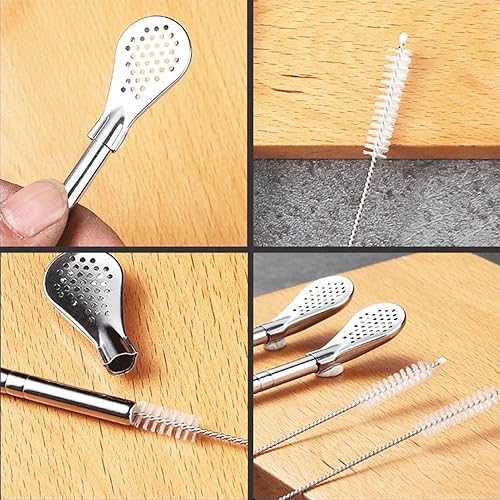 Miniatura 4 de Cucharas para pajitas de acero inoxidable, 59 x 1.5 pulgadas, reutilizable, bombilla yerba mate, pajitas de cono de nieve con cepillo de limpieza,