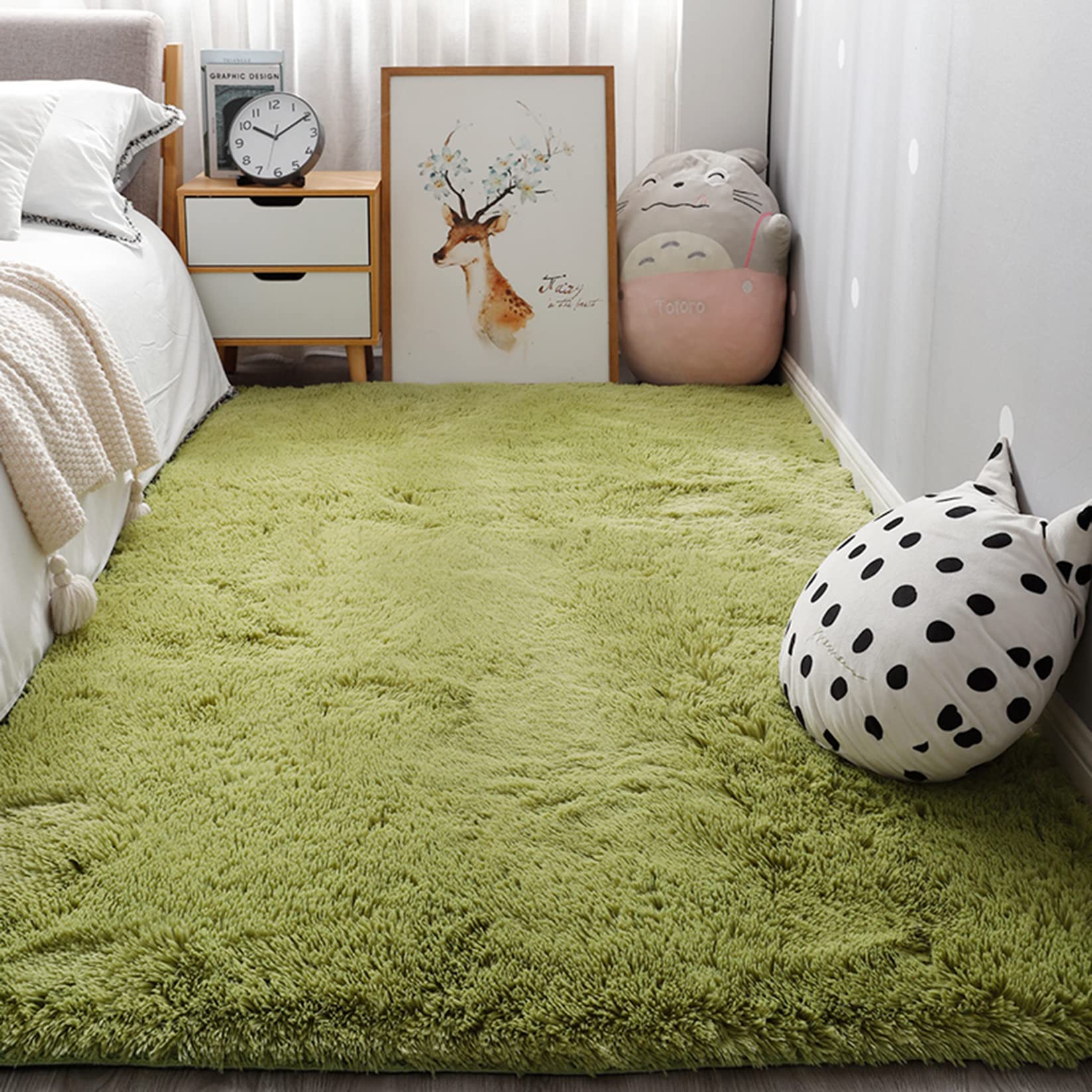 ラグ ラグマット 120x220cm マイクロファイバー 滑り止め 絨毯 洗える 冬用 夏用 床暖房 じゅうたん 一年中使える, アーミーグリーン
