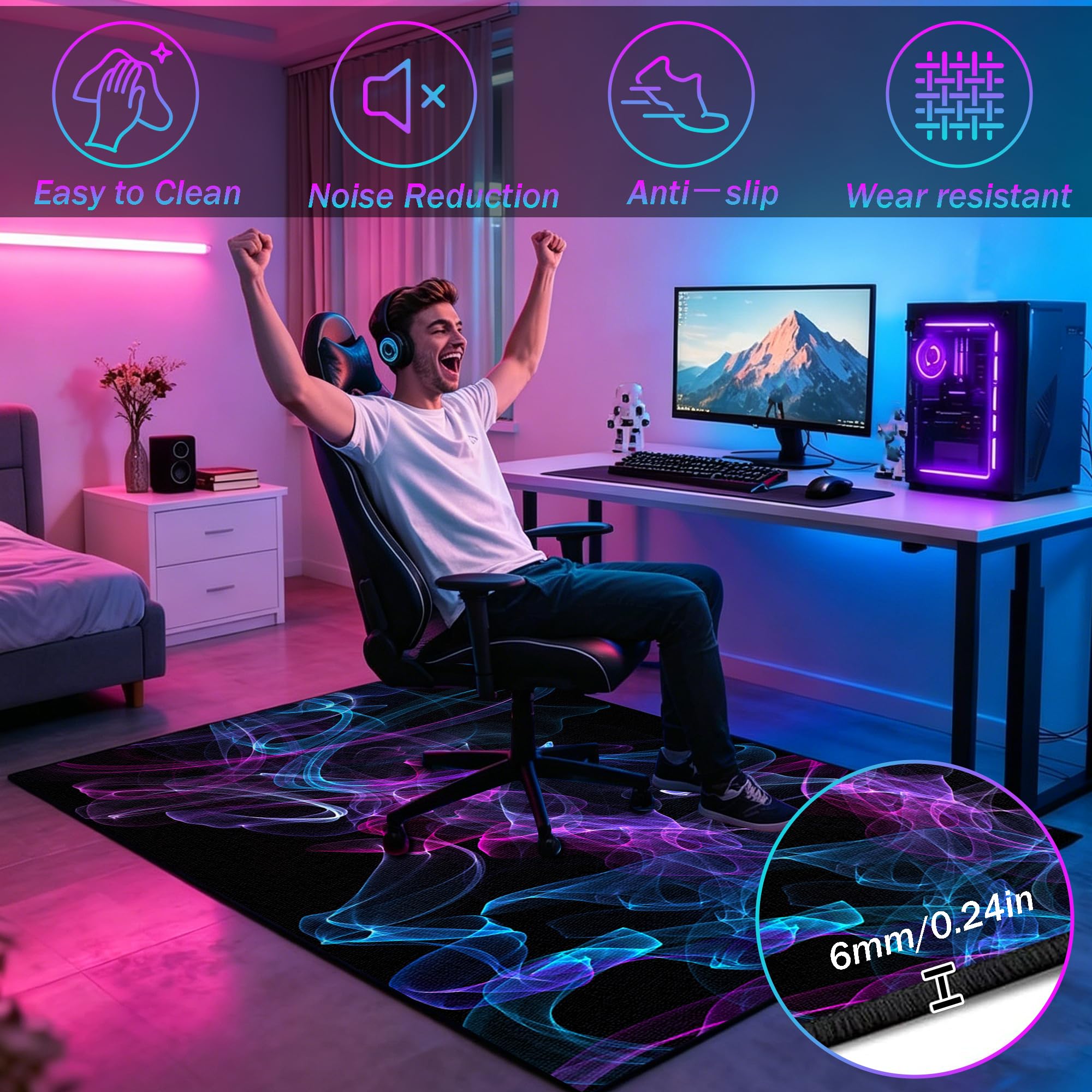 Gaming Teppich Für Kinderzimmer Junge Coole 3D Gaming-Zimmer Dekoration Geeignet E-Sport Zimmer Gaming Zimmer Für Teppich Jungen Spielzimmer Schlafzimmer Teppich 90 x 150 cm