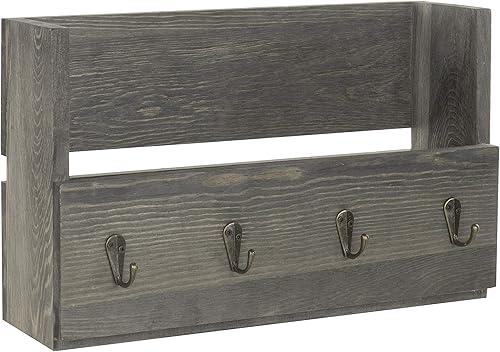 Miniatura 4 de Organizador MyGift de madera rústica, para pared, con 4 ganchos para llaves