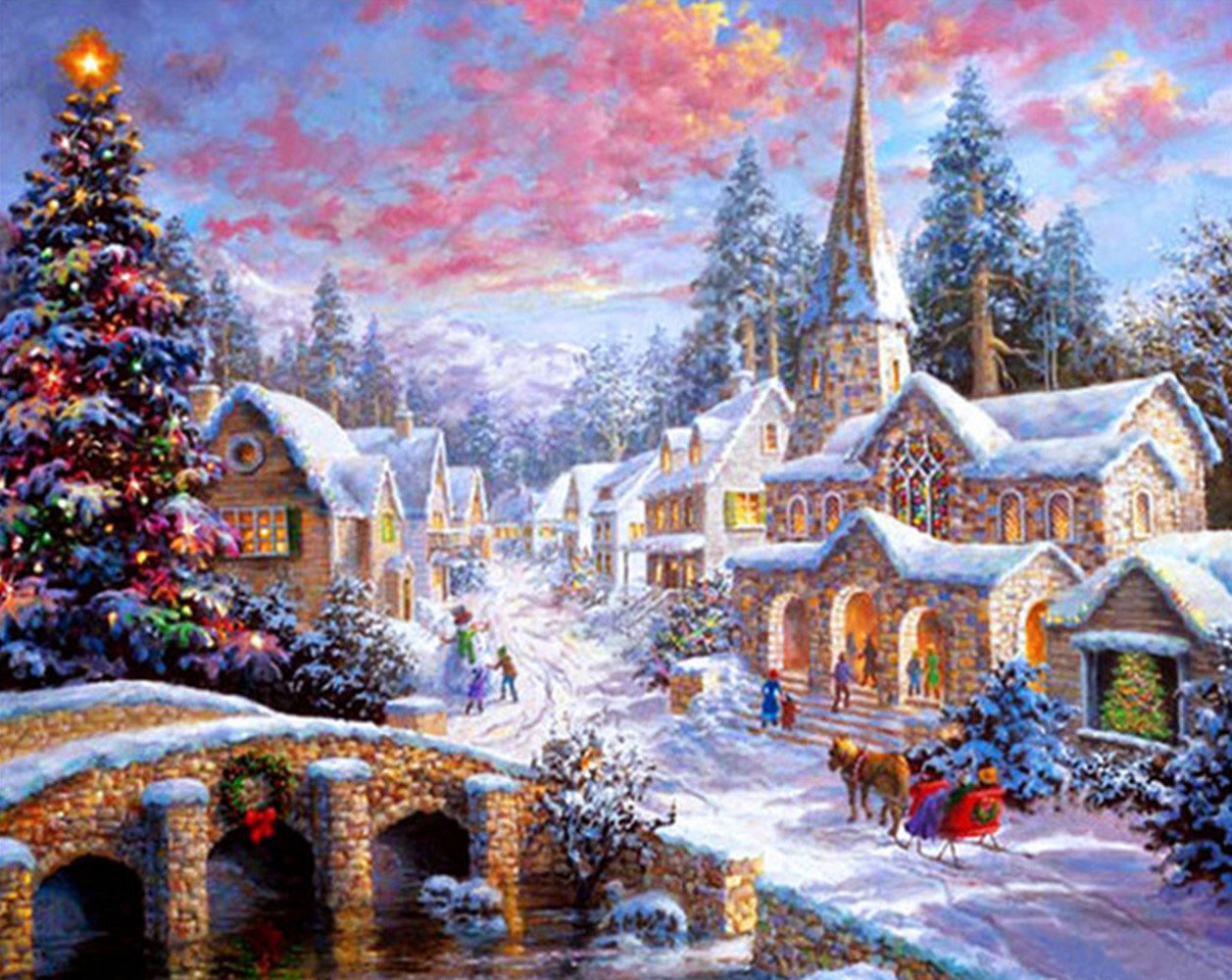 Better Selection Happy Town Diamond Art By Number Kits Christmas Decorations Full Drill 5D Diy Arts & Crafts Bling Artwork Decor Set With Crystal Rhinestone Gems 12X16 30 X 40 Cm
