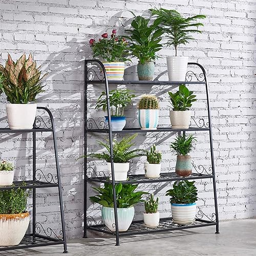 Miniatura 4 de ASUMUI Soporte de metal para plantas de 4 niveles para interiores y exteriores, soporte para macetas, estante de exhibición de plantas, estante de