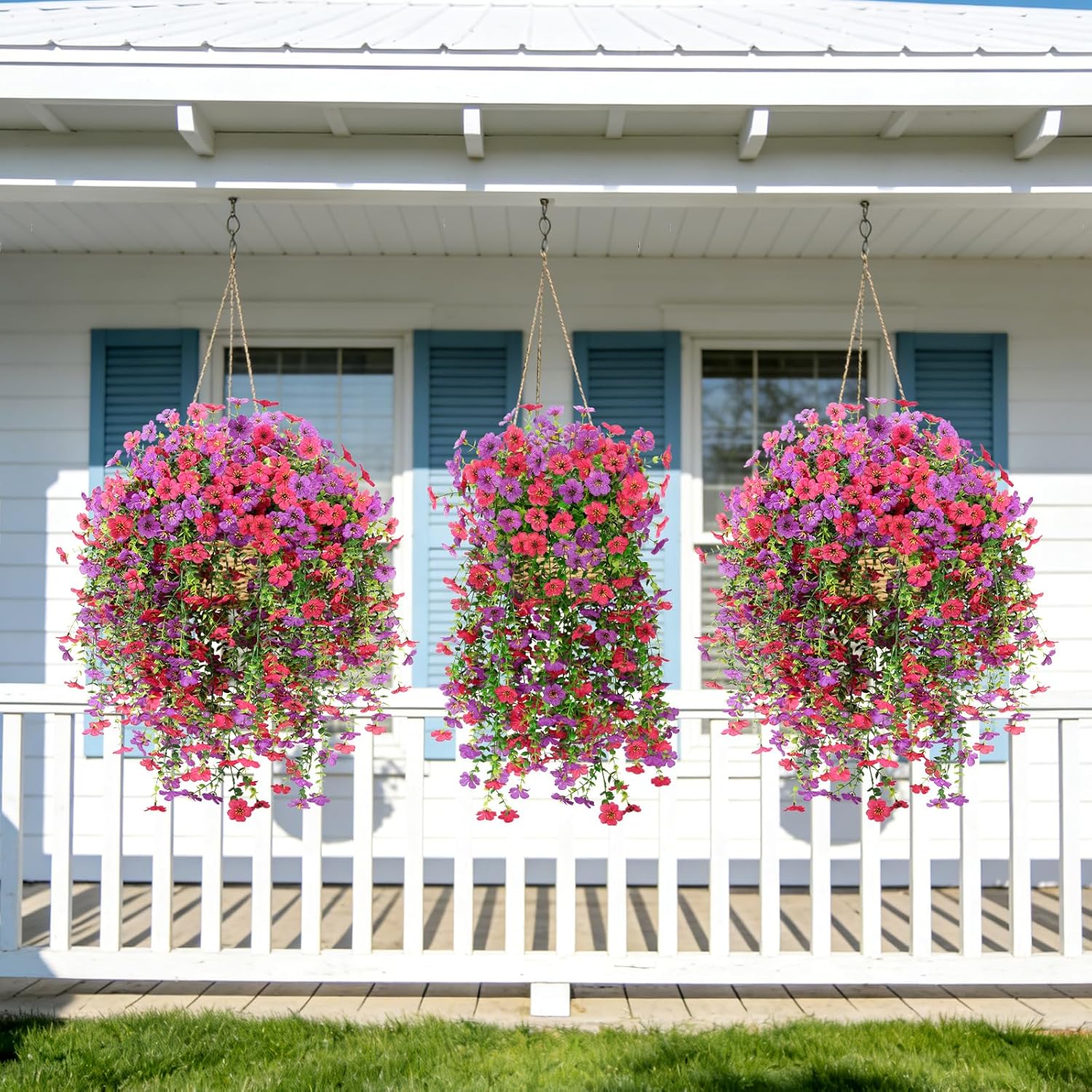 ICEROYCE 4 Bundles Fake Flowers for Spring Decor, Hanging Artificial Flowers for Outdoors, UV Resistant Spring Floral Stems for Porch, Window and Garden Decoration (4)