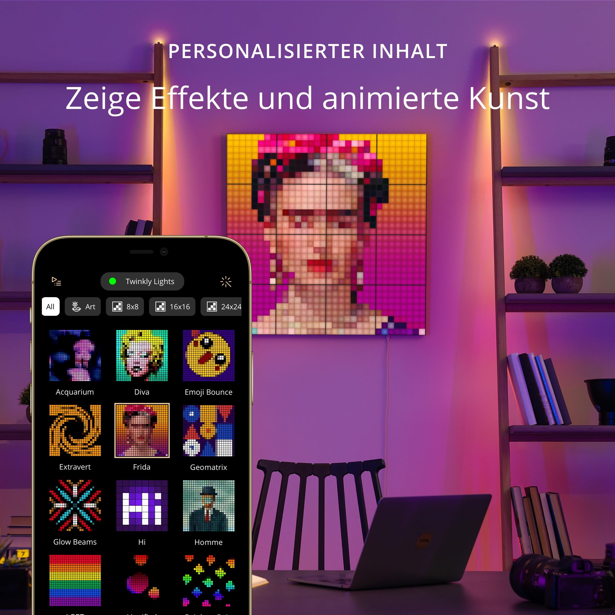 Twinkly Squares Starter Kit, RGB LED Paneelen, Enthält 1 Hauptpaneel und 5 Erweiterungspaneele, Kompatibel mit HomeKit, Alexa und Google Home, Gaming- und Streaming-Lichter, 16M+ Farben