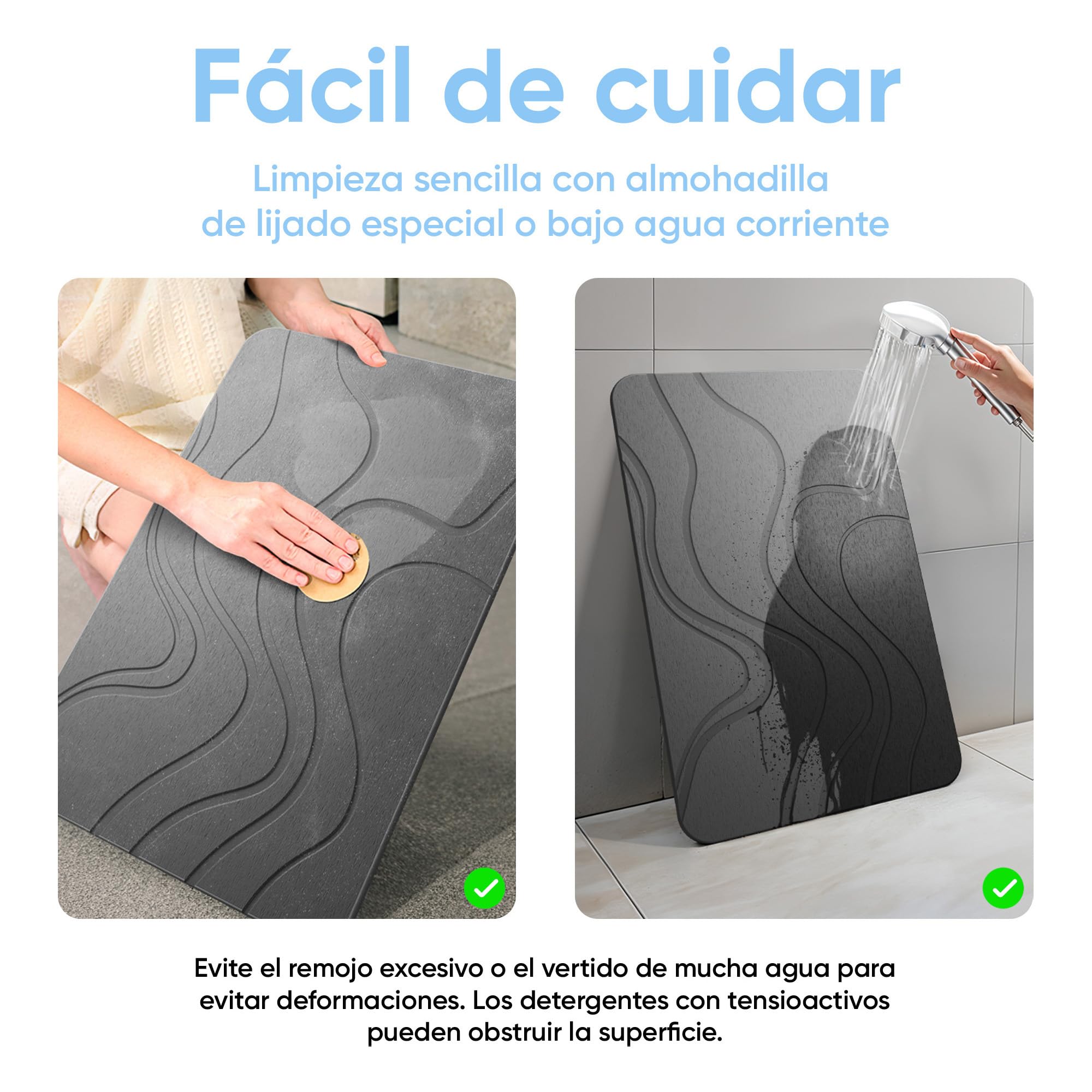 Björn&Schiller Alfombra de baño de Piedra, Set de Alfombra de baño de Secado rápido, antibacteriana de diatomita, Antideslizante y Absorbente 60х39 cm, Gris Oscuro