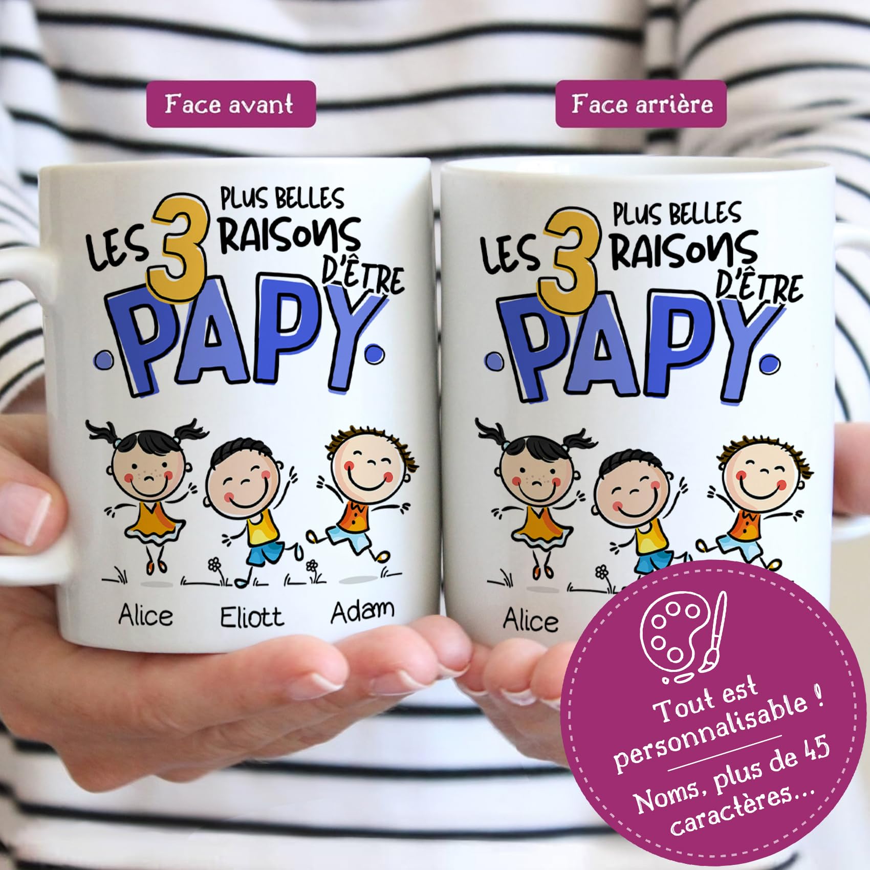 Mug Personnalisé 'Papy' Avec Petits-enfants - Céramique 330ml, Lavable Lave-vaisselle - Cadeau émouvant Pour Grand-père