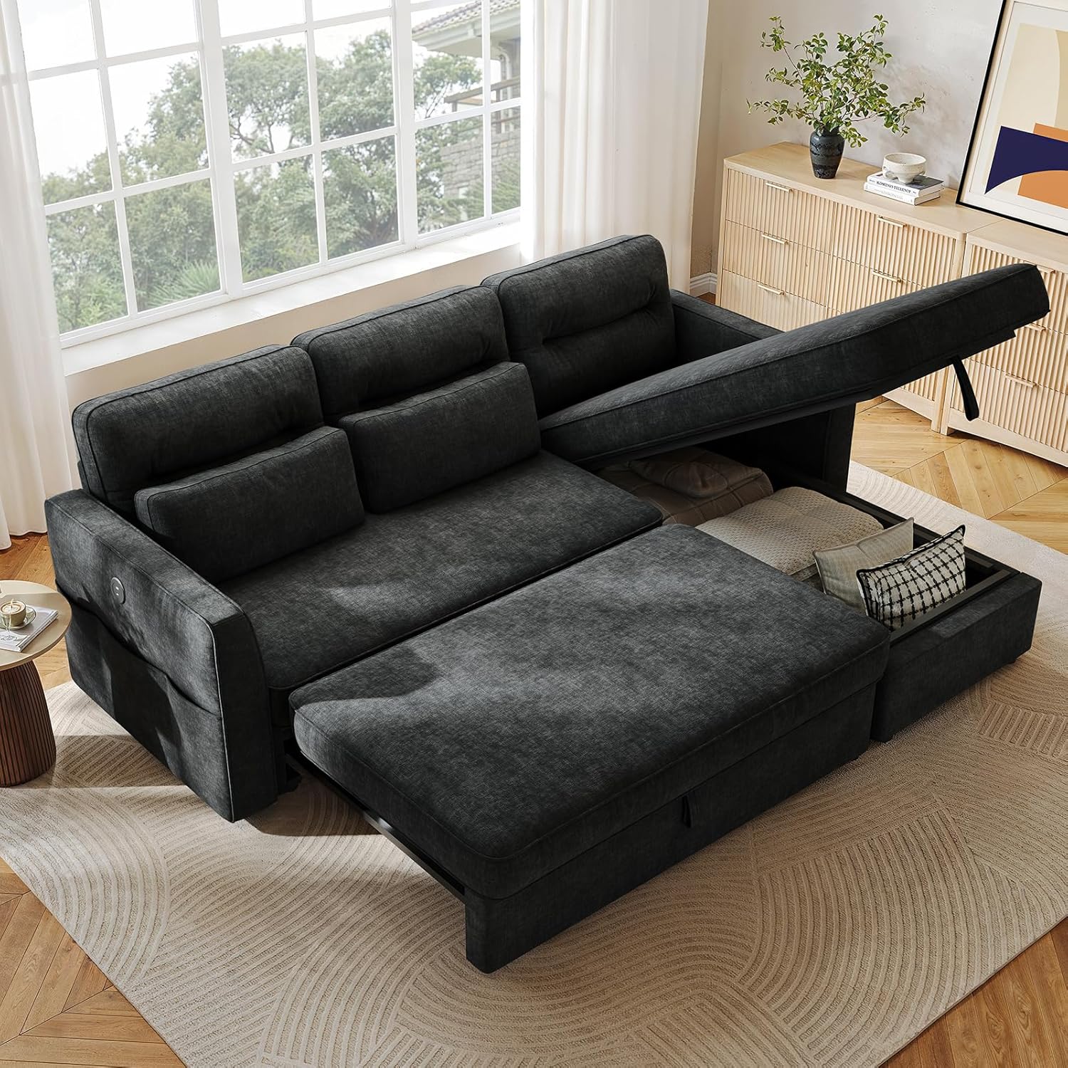 Amada Sectional Sofa Bed with Reversible Storage Chaise